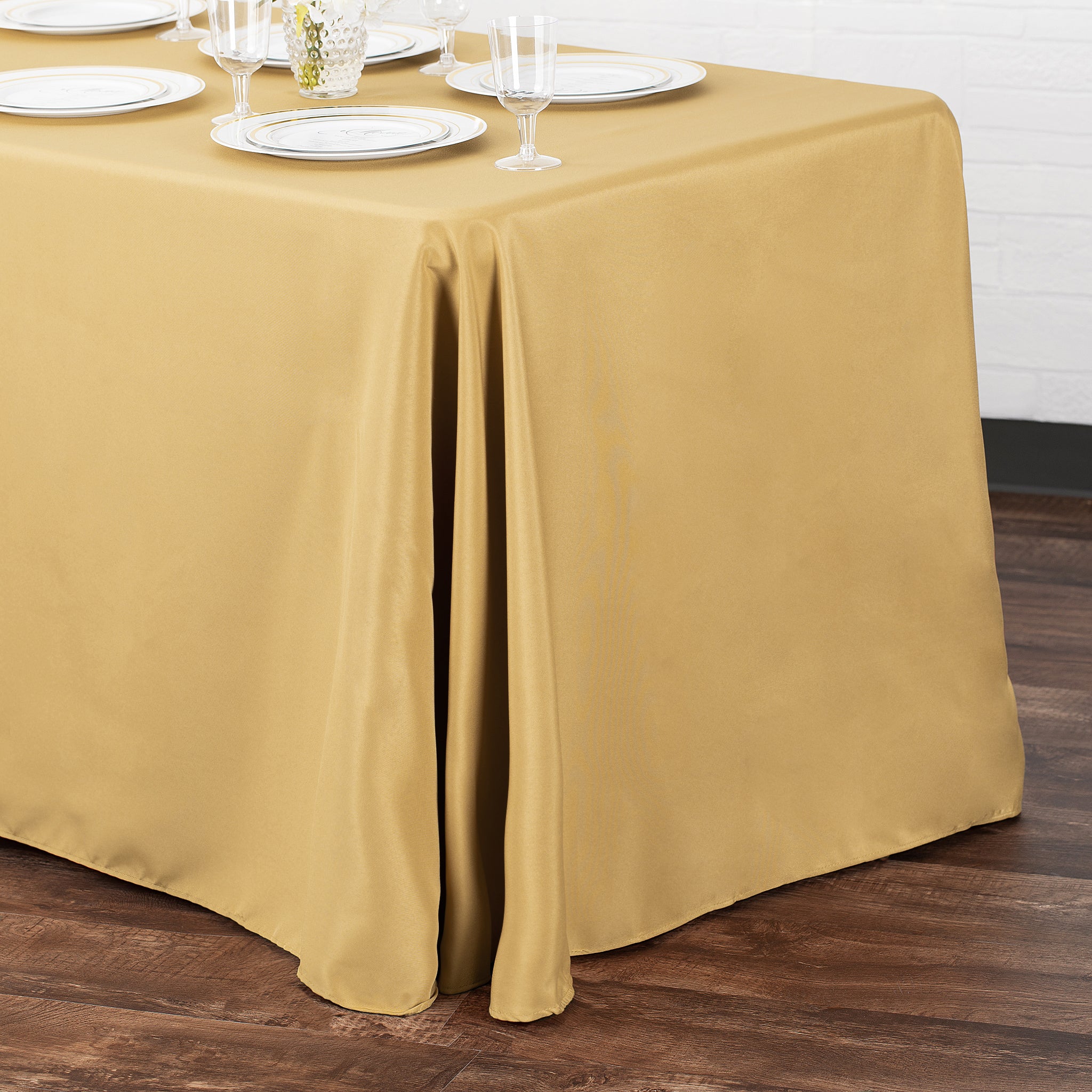 90"x156" Rectangular Oblong Premium Polyester Tablecloth - Gold - Image 2