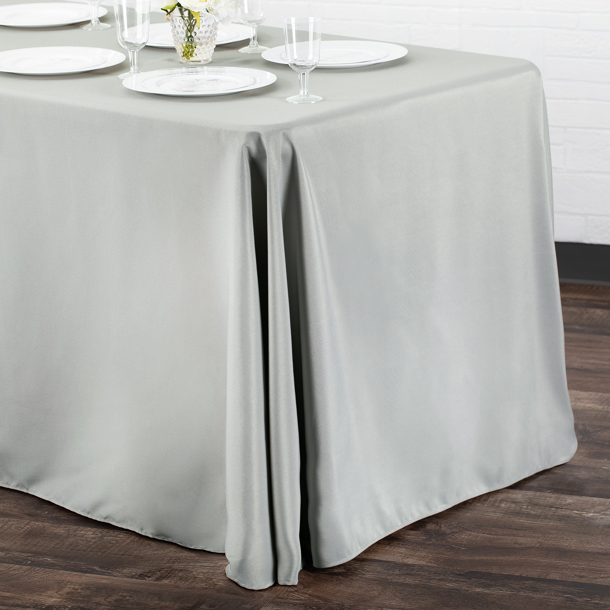90"x156" Rectangular Oblong Premium Polyester Tablecloth - Gray/Silver - Image 2