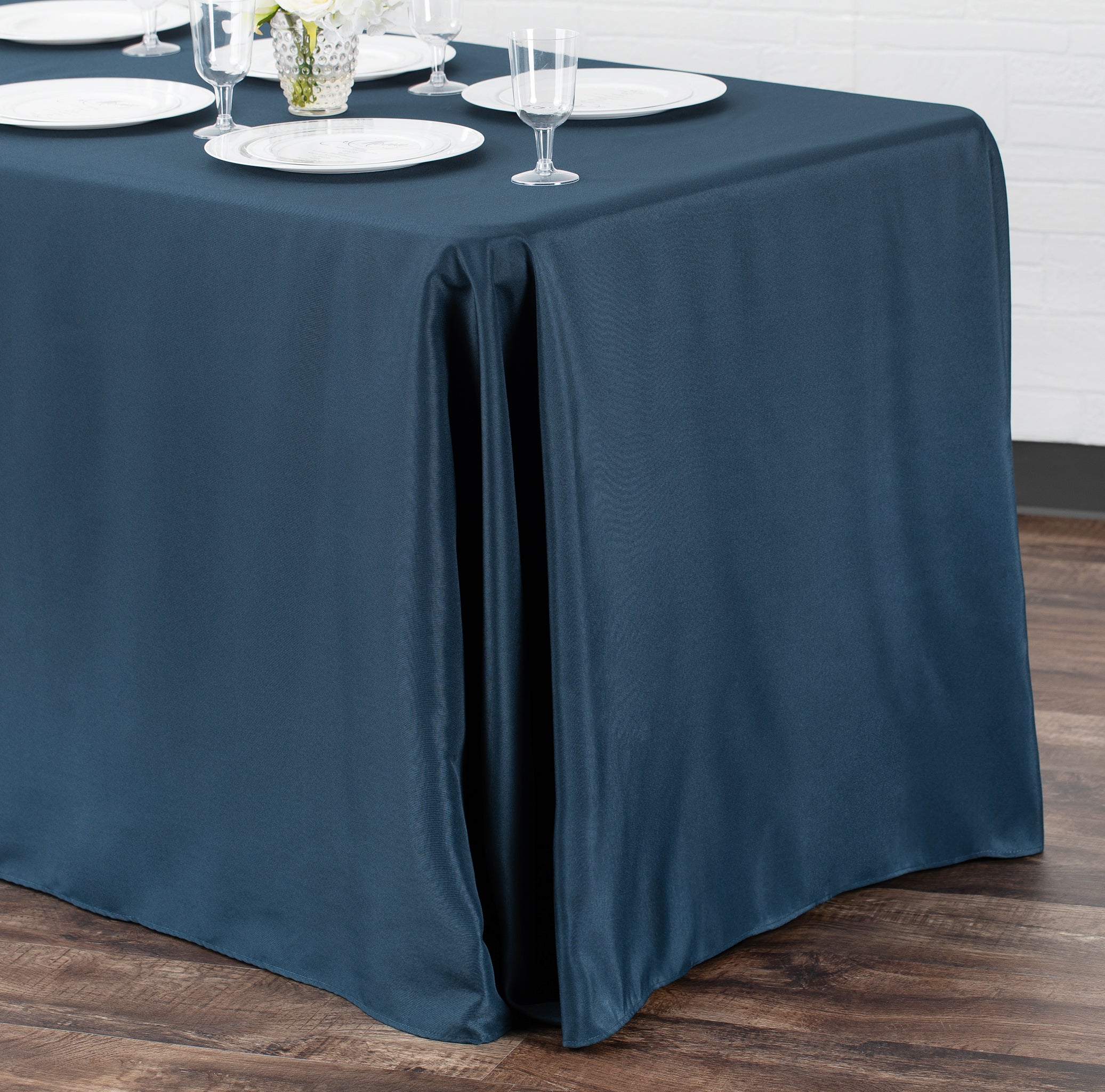 90"x156" Rectangular Oblong Premium Polyester Tablecloth - Navy Blue - Image 2