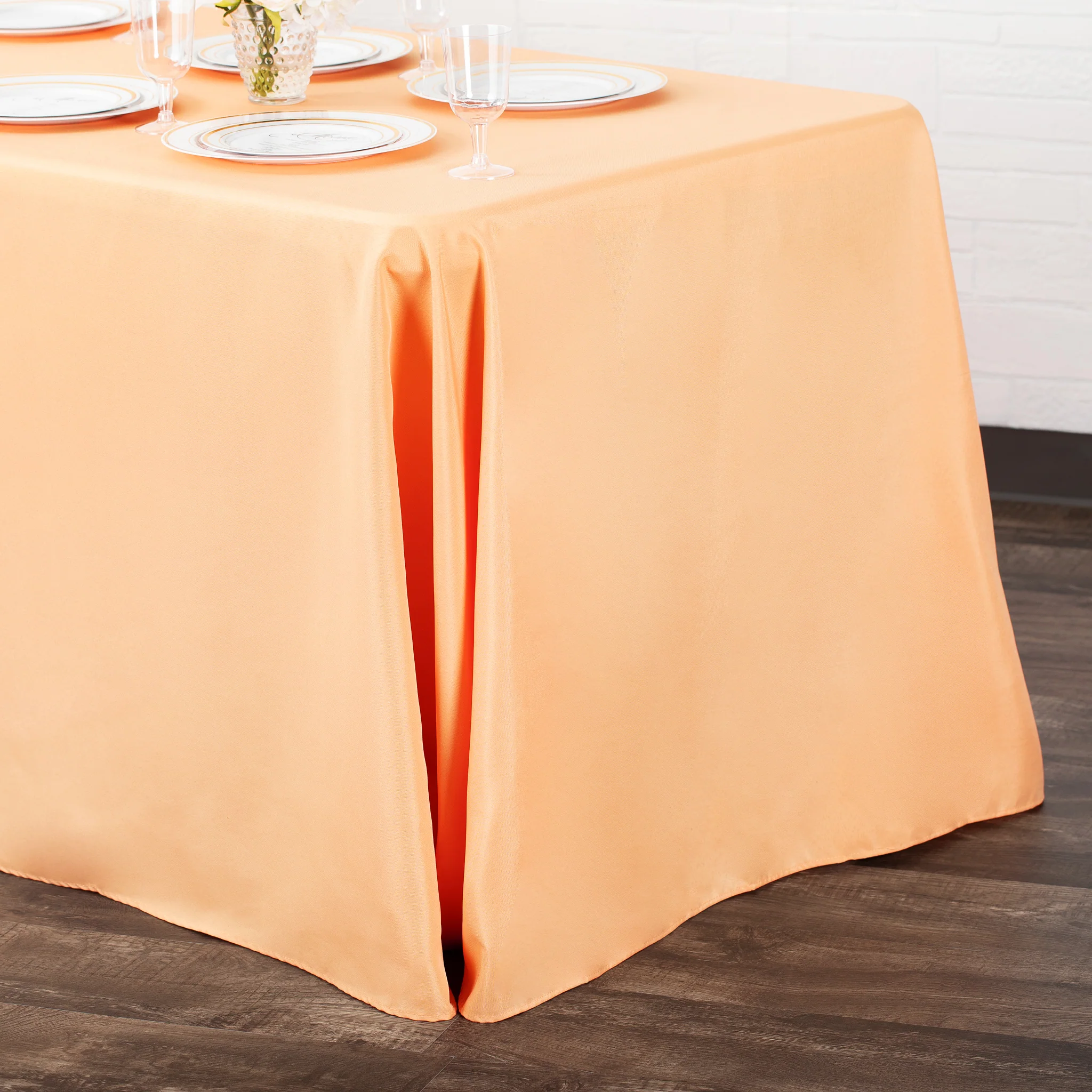 90"x156" Rectangular Oblong Premium Polyester Tablecloth - Peach - Image 2