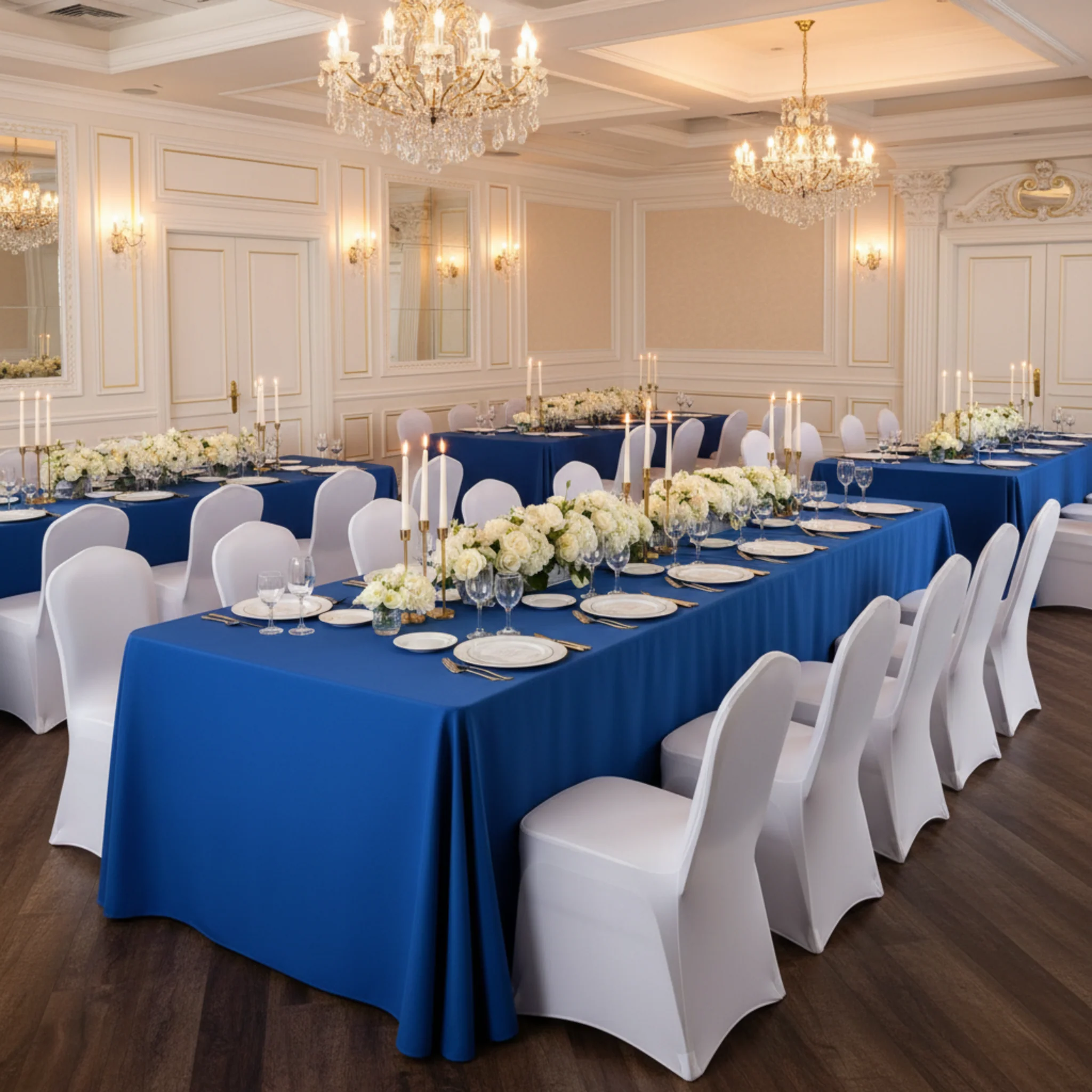 90"x156" Rectangular Oblong Premium Polyester Tablecloth - Royal Blue - Image 3