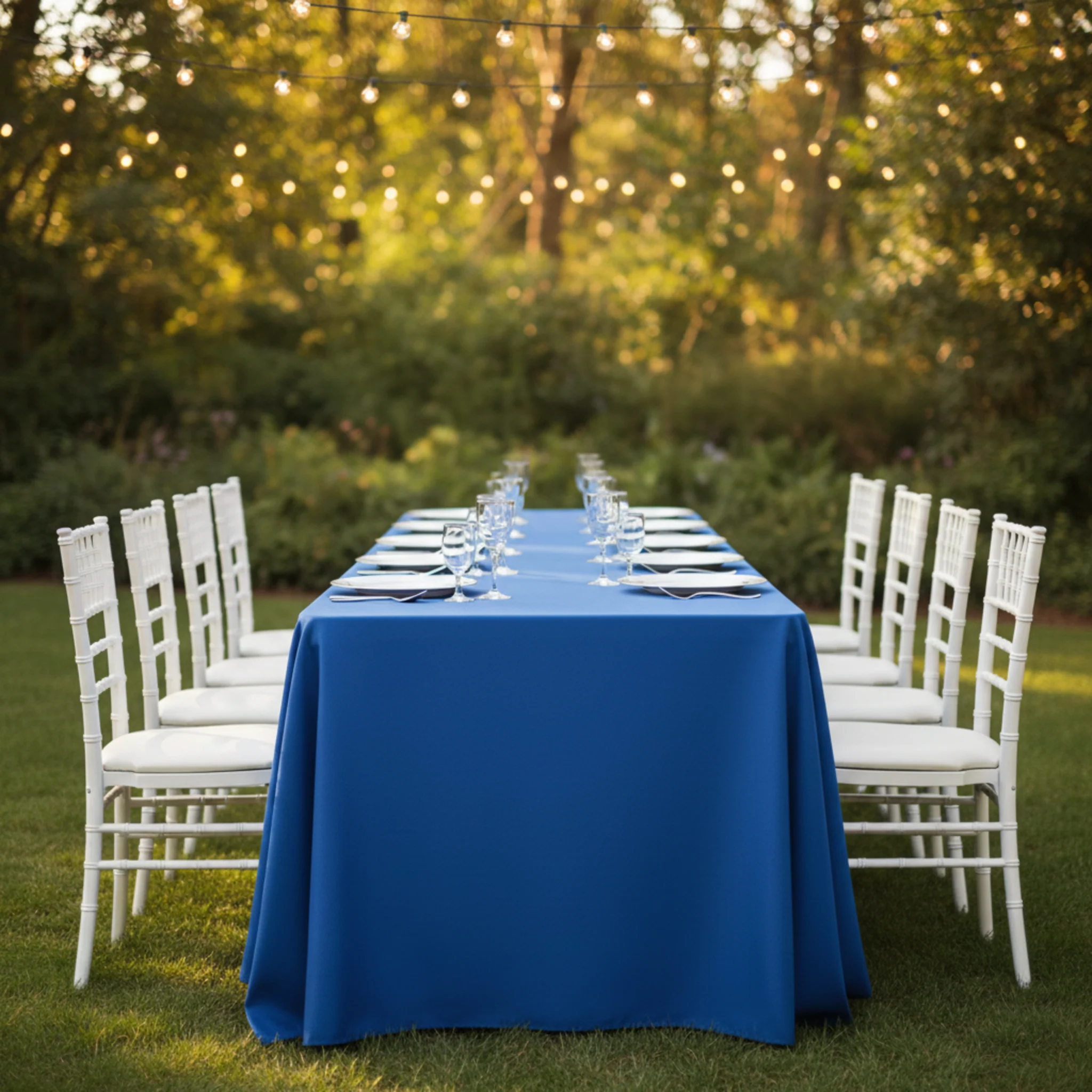 90"x156" Rectangular Oblong Premium Polyester Tablecloth - Royal Blue - Image 4
