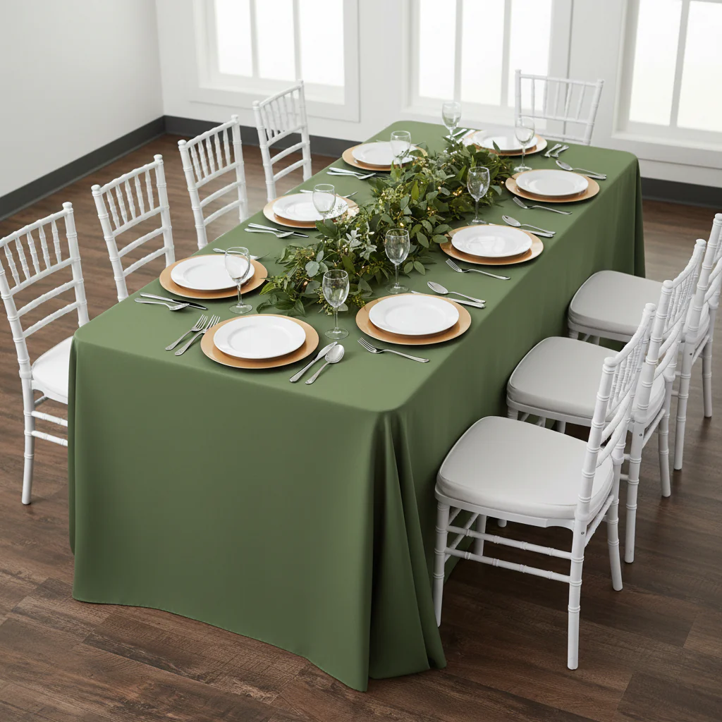 90"x156" Rectangular Oblong Premium Polyester Tablecloth - Willow Green - Image 3