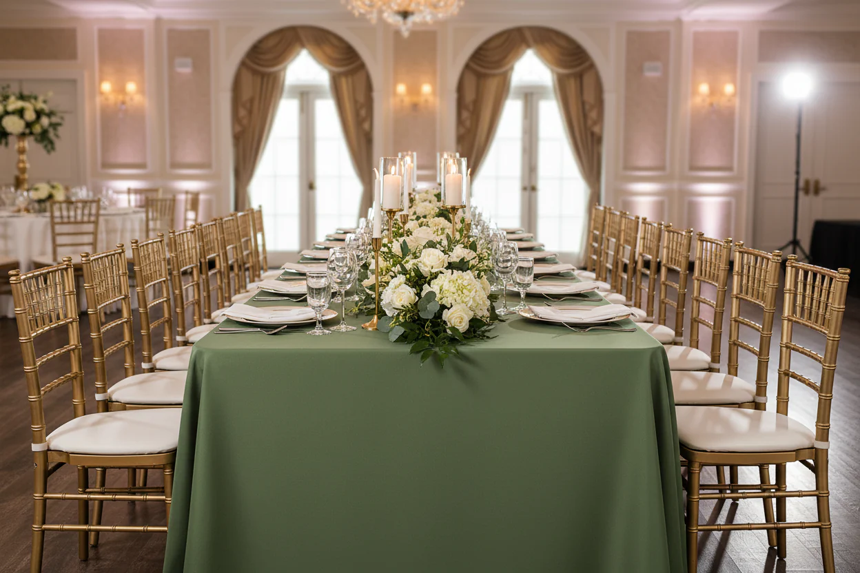 90"x156" Rectangular Oblong Premium Polyester Tablecloth - Willow Green - Image 4