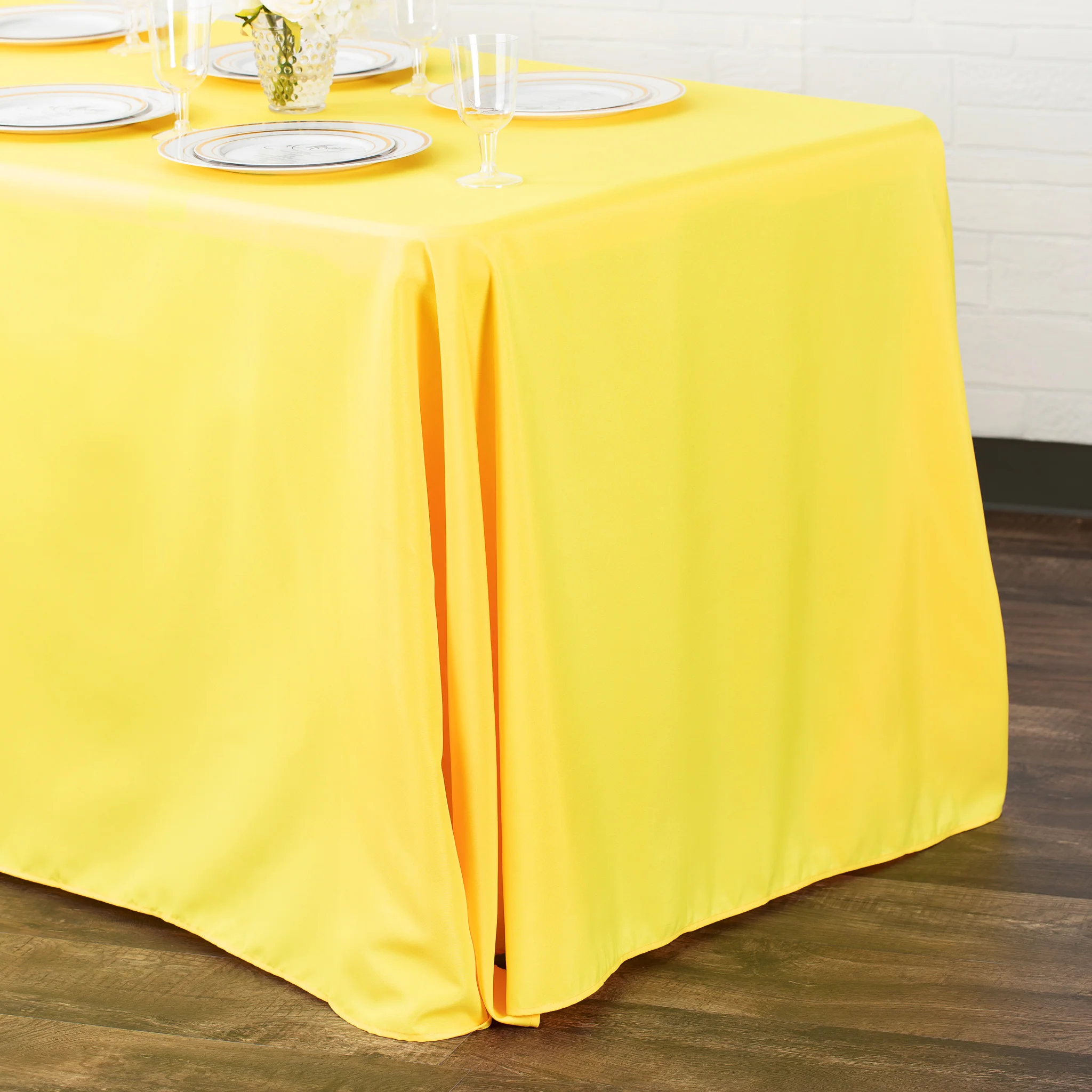 90"x156" Rectangular Oblong Premium Polyester Tablecloth - Yellow - Image 2