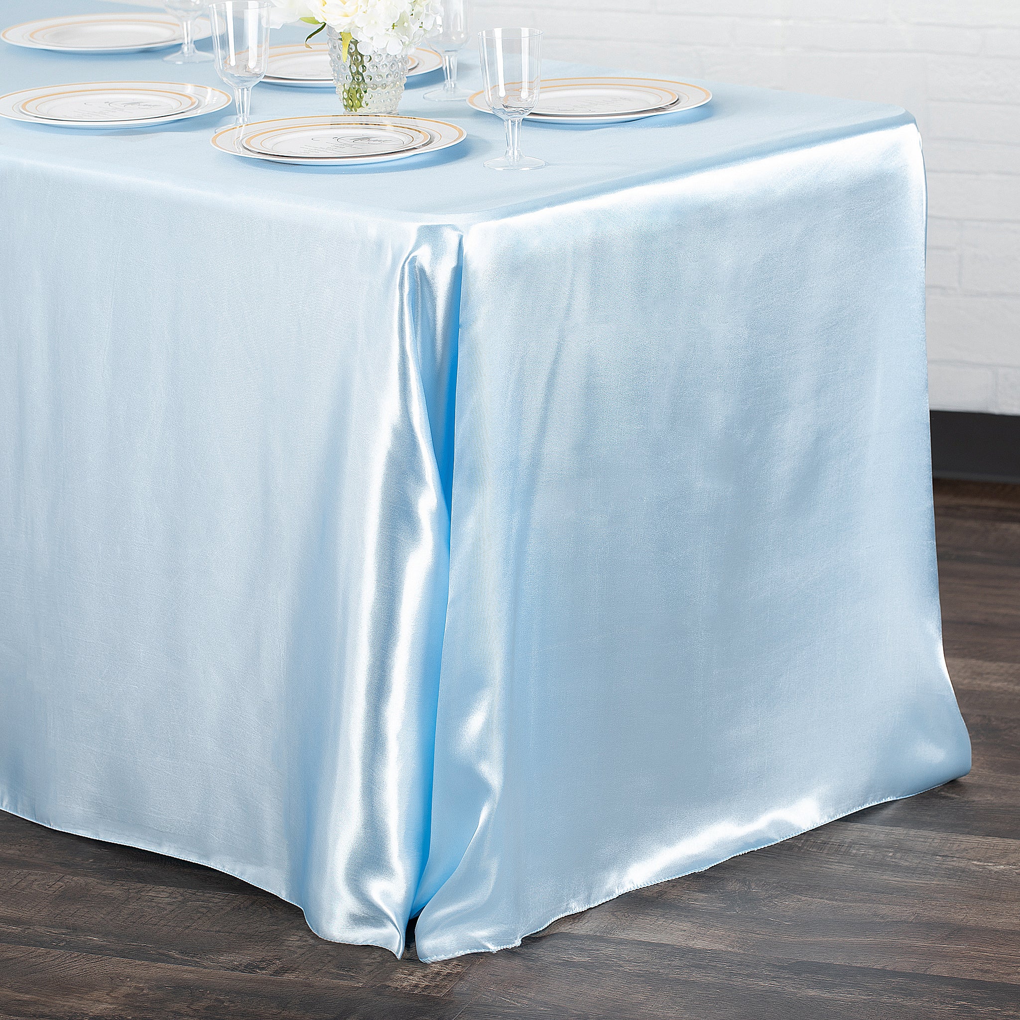 90"x156" Rectangular Satin Tablecloth - Baby Blue - Image 2
