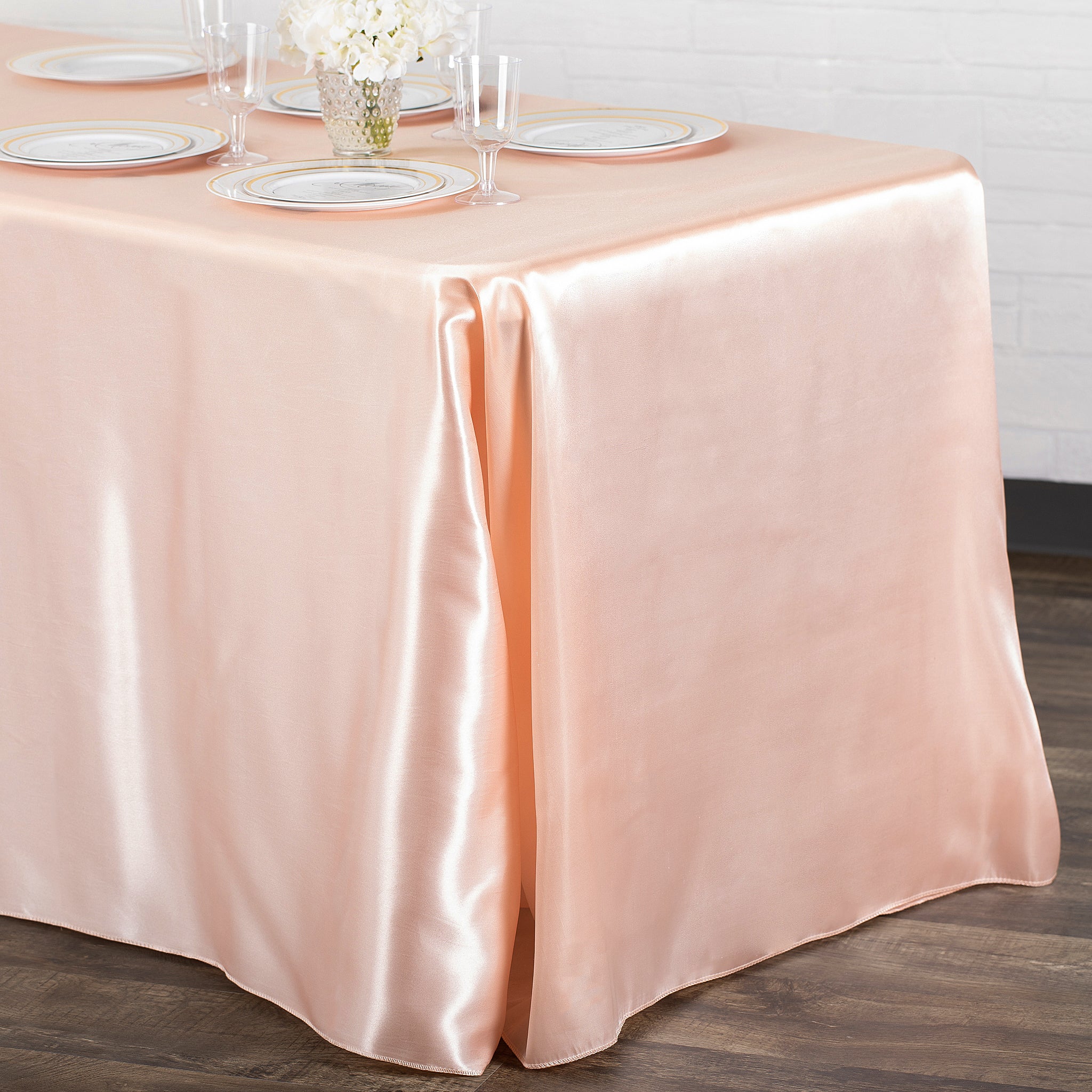 90"x156" Rectangular Satin Tablecloth - Blush/Rose Gold - Image 2