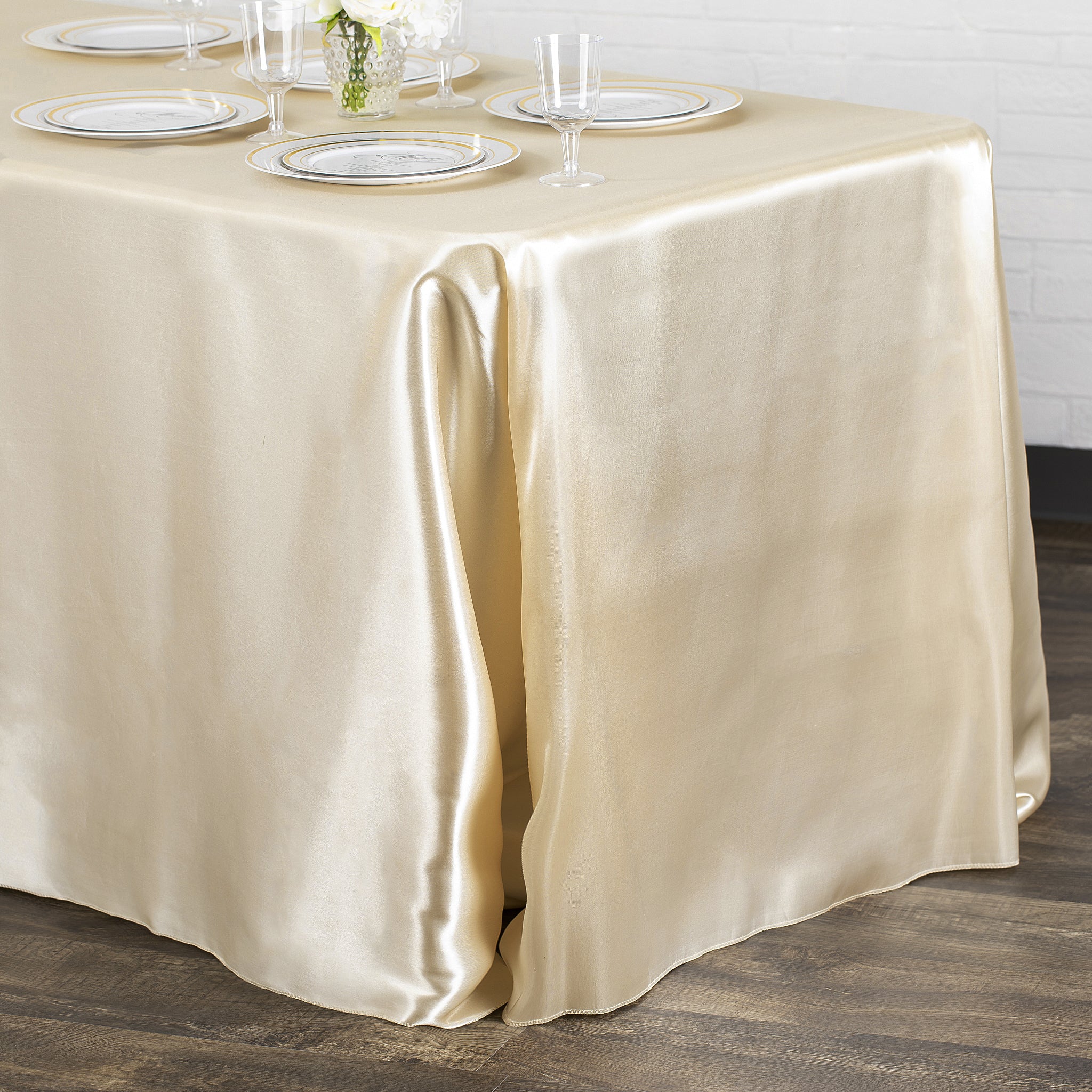 90"x156" Rectangular Satin Tablecloth - Champagne - Image 3