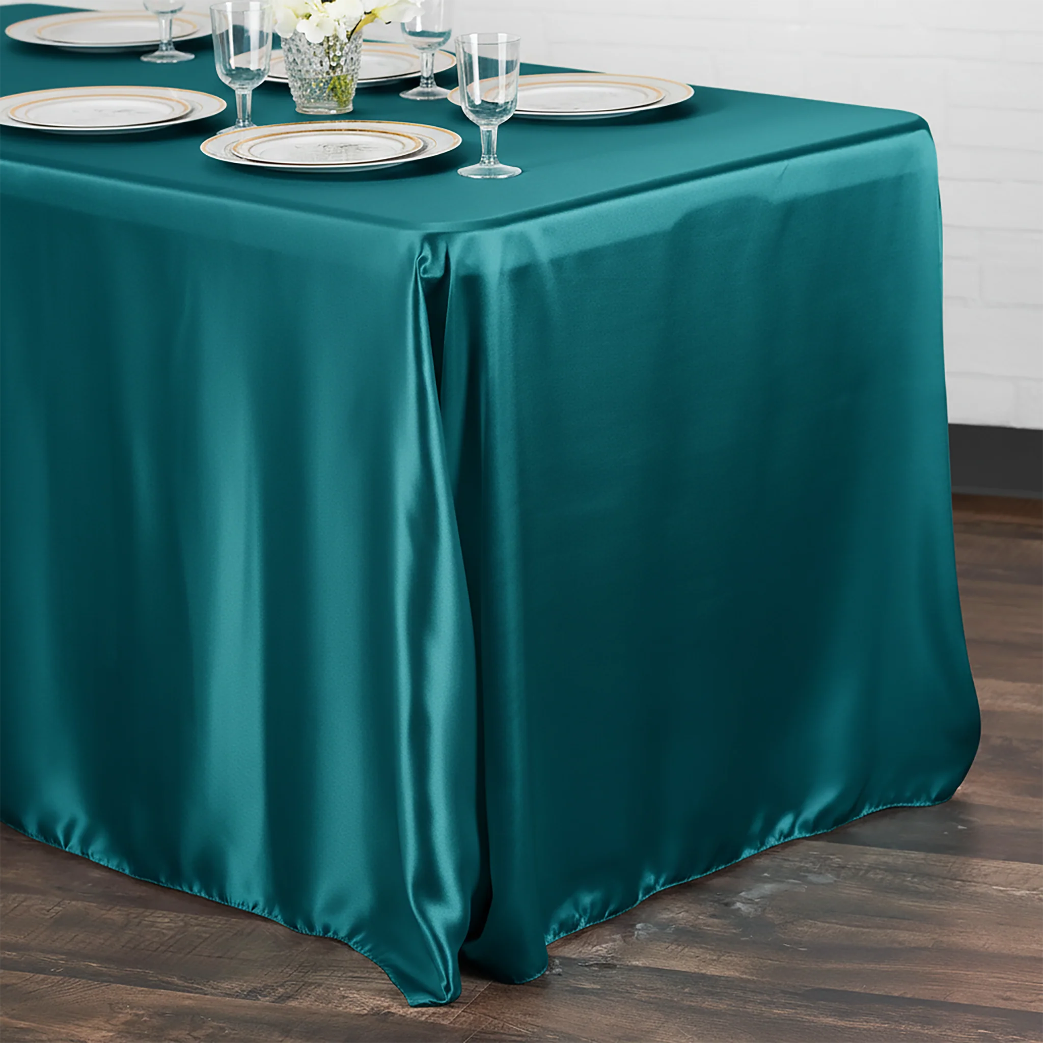 90"x156" Rectangular Satin Tablecloth - Peacock - Image 2
