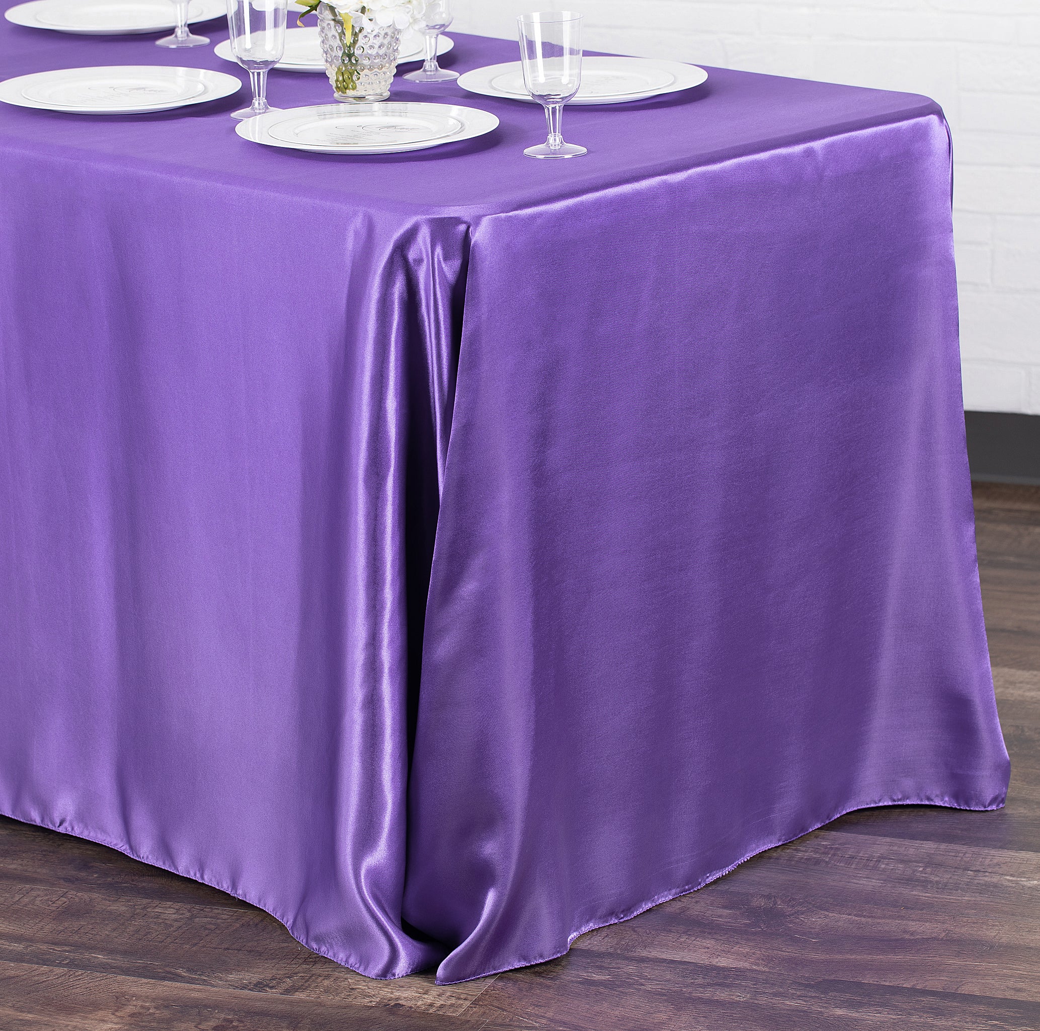 90"x156" Rectangular Satin Tablecloth - Purple - Image 2