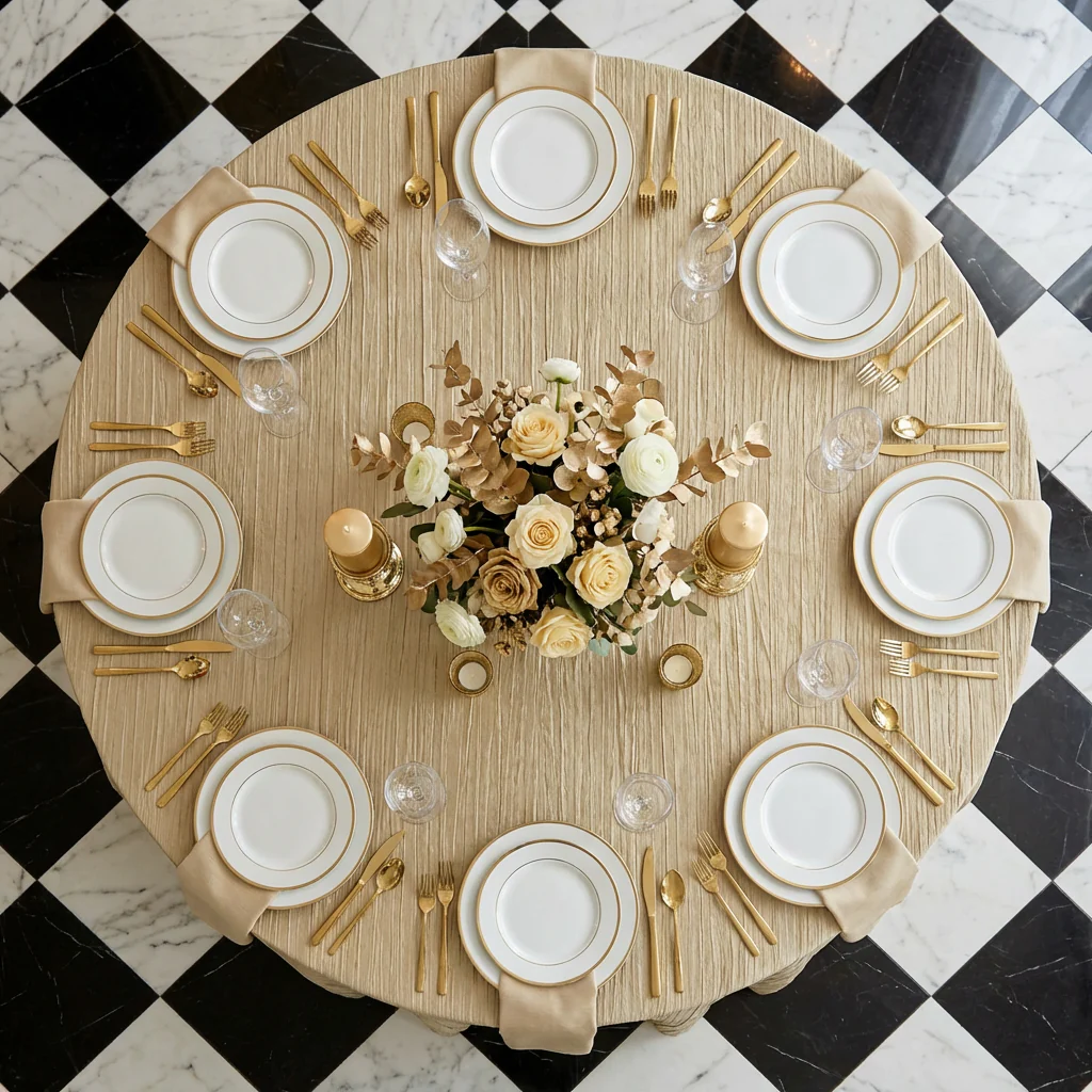 Accordion Crinkle Taffeta 120" Round Tablecloth - Champagne - Image 3