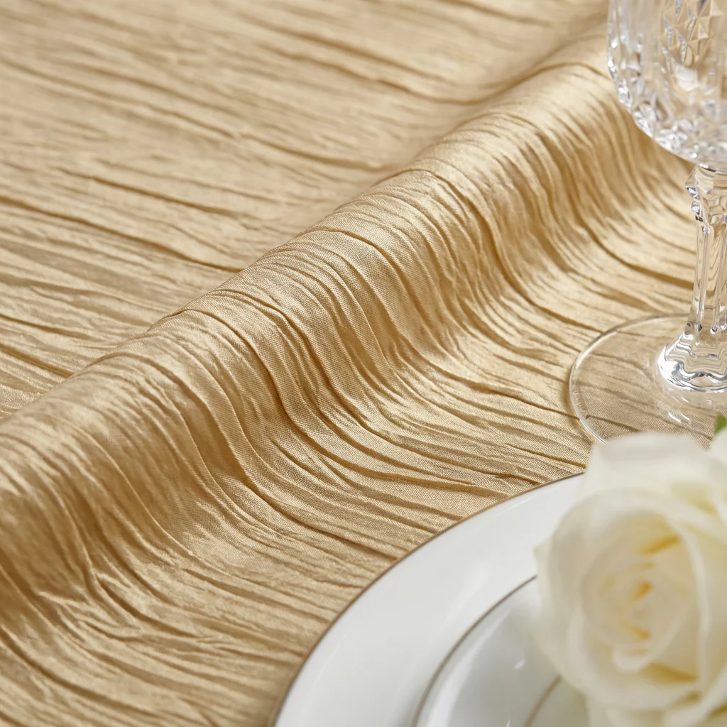 Accordion Crinkle Taffeta 120" Round Tablecloth - Champagne - Image 4