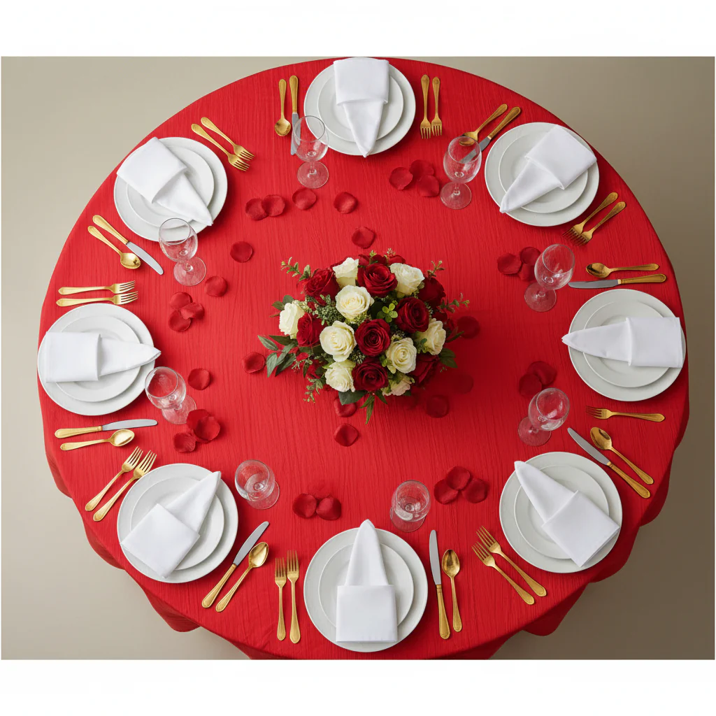 Accordion Crinkle Taffeta 120" Round Tablecloth - Red - Image 4