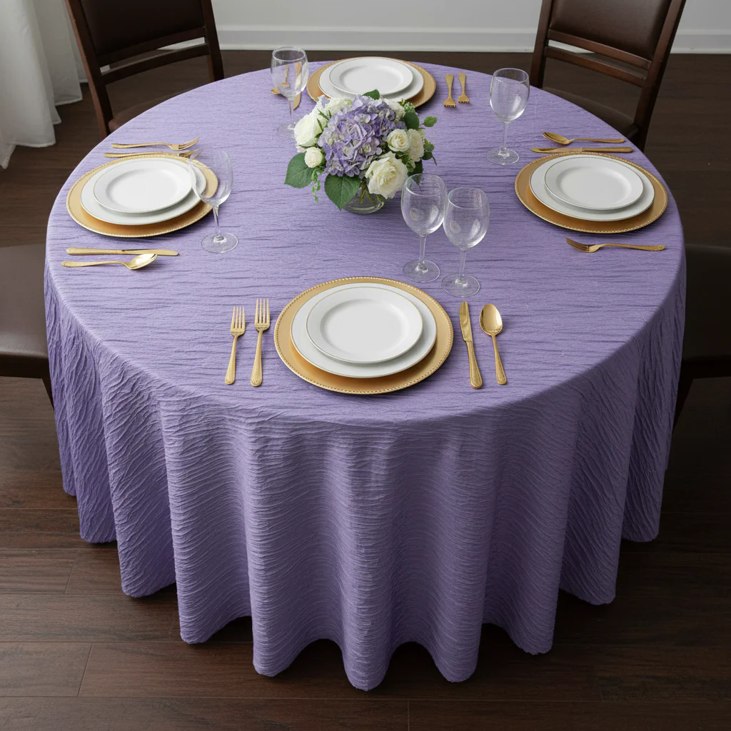 Accordion Crinkle Taffeta 120" Round Tablecloth - Victorian Lilac/Wisteria - Image 3