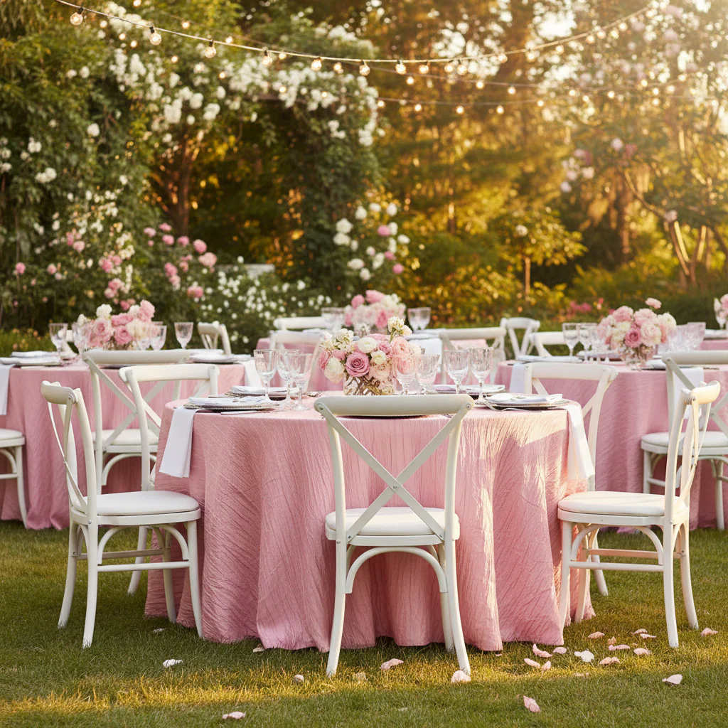 Accordion Crinkle Taffeta 132" Round Tablecloth - Pink - Image 3