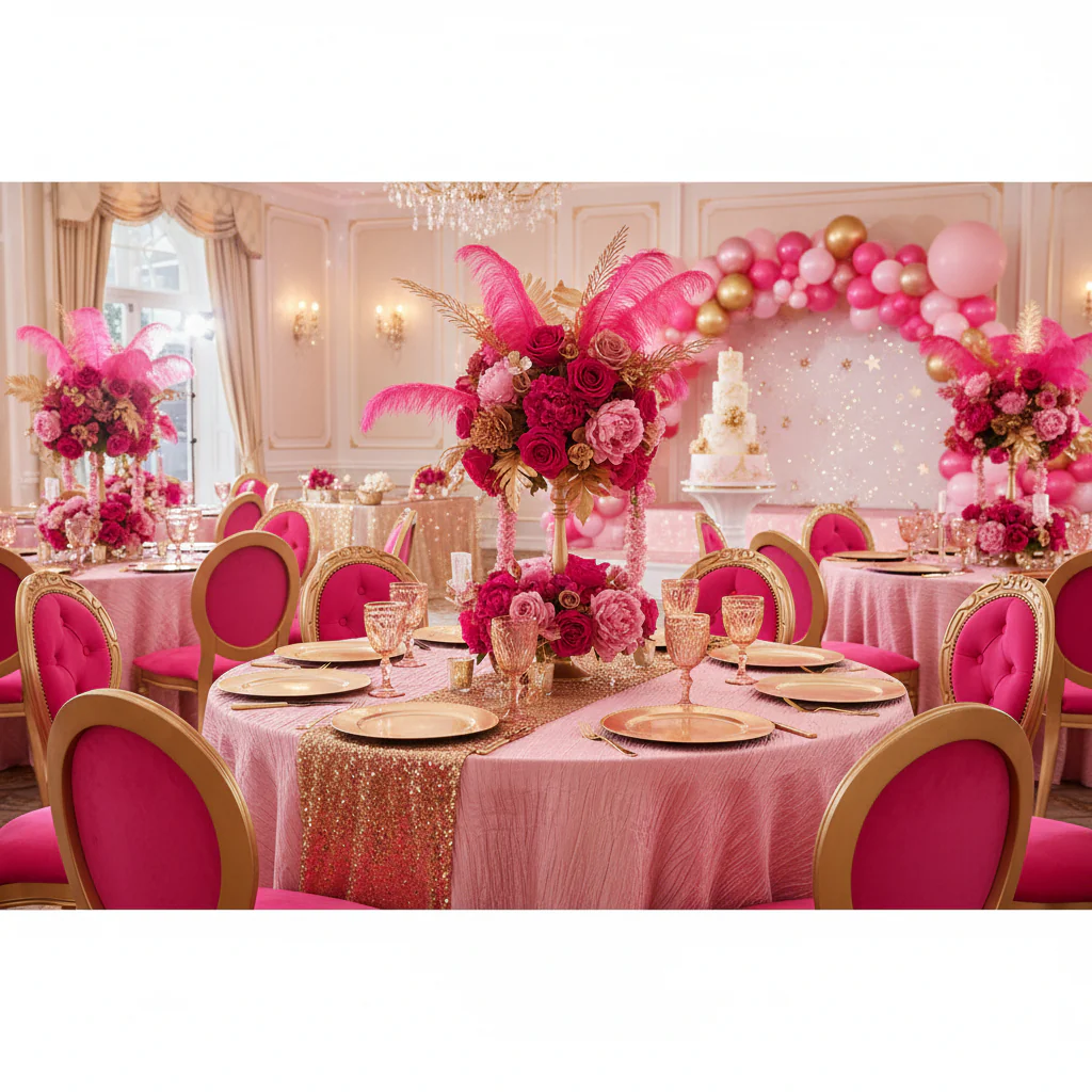 Accordion Crinkle Taffeta 132" Round Tablecloth - Pink - Image 4