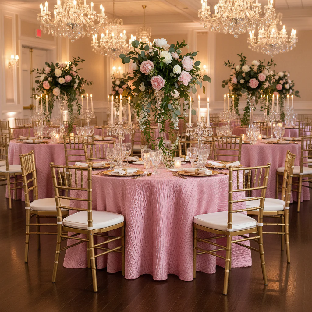 Accordion Crinkle Taffeta 132" Round Tablecloth - Pink - Image 5