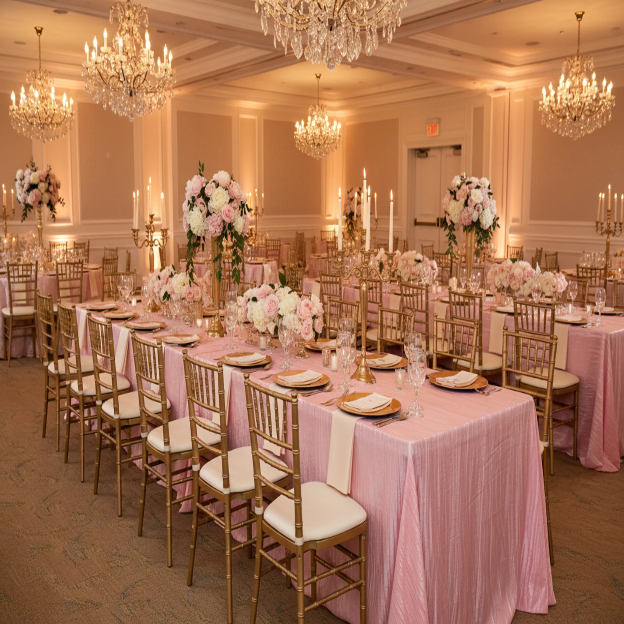 Accordion Crinkle Taffeta 90"x132" Rectangular Tablecloth - Pink - Image 3