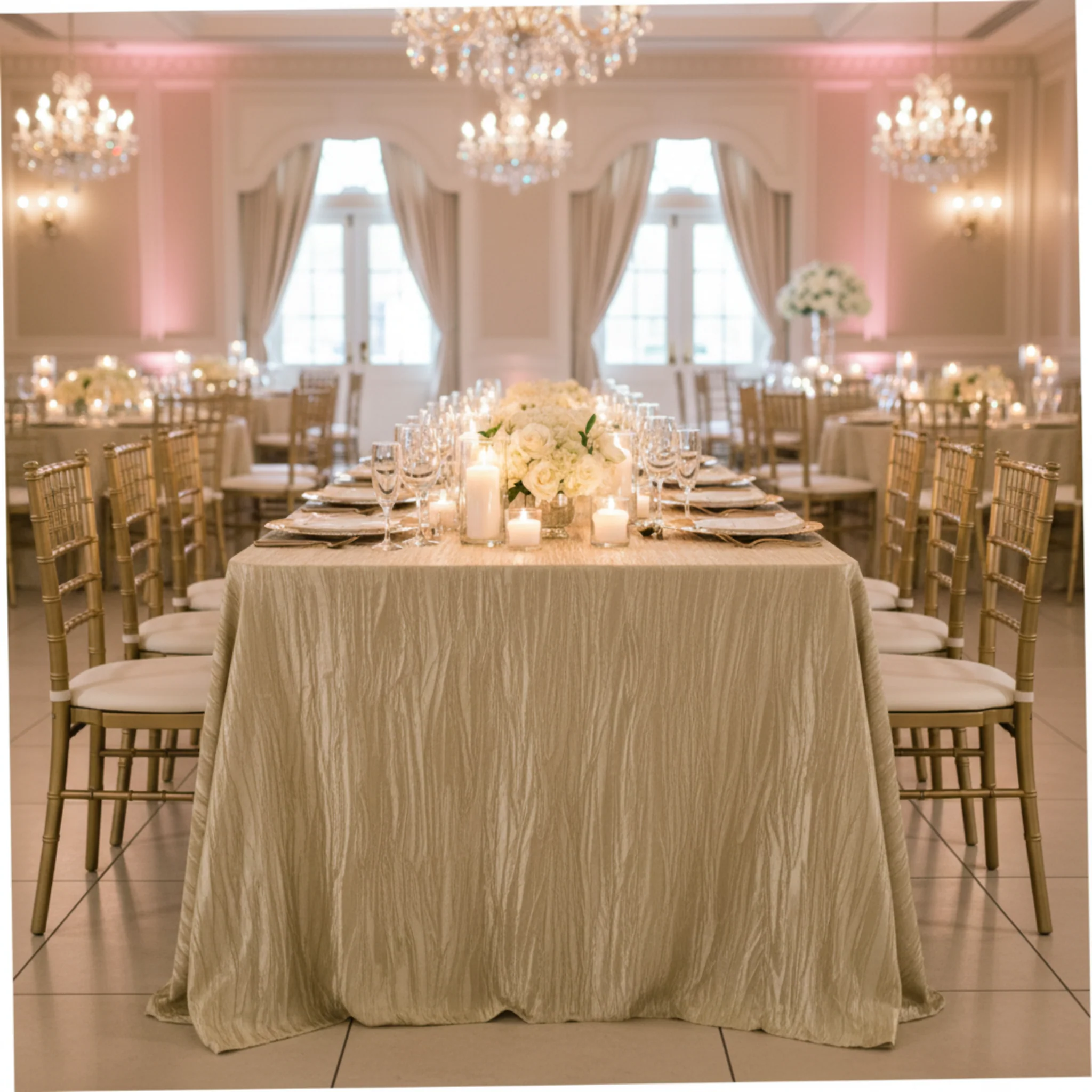 Accordion Crinkle Taffeta 90"x156" Rectangular Tablecloth - Champagne - Image 3