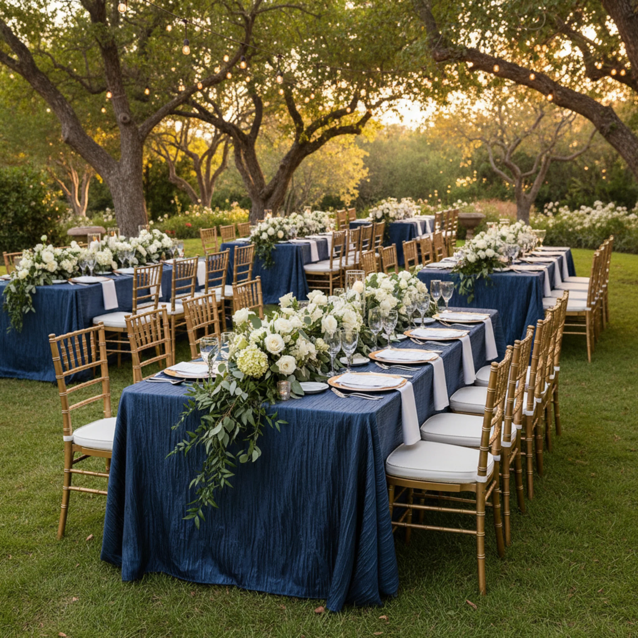 Accordion Crinkle Taffeta 90"x156" Rectangular Tablecloth - Navy Blue - Image 3