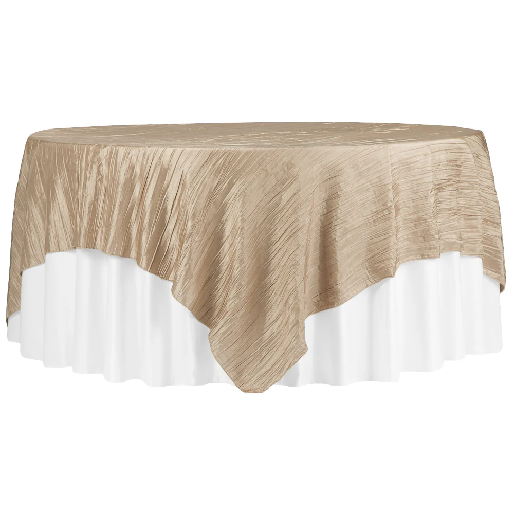 Accordion Crinkle Taffeta Table Overlay Topper 85"x85" Square  - Champagne