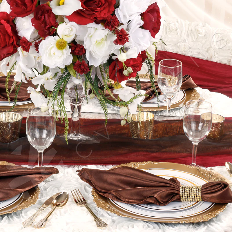 Accordion Crinkle Taffeta Table Runner - Burgundy - Image 2