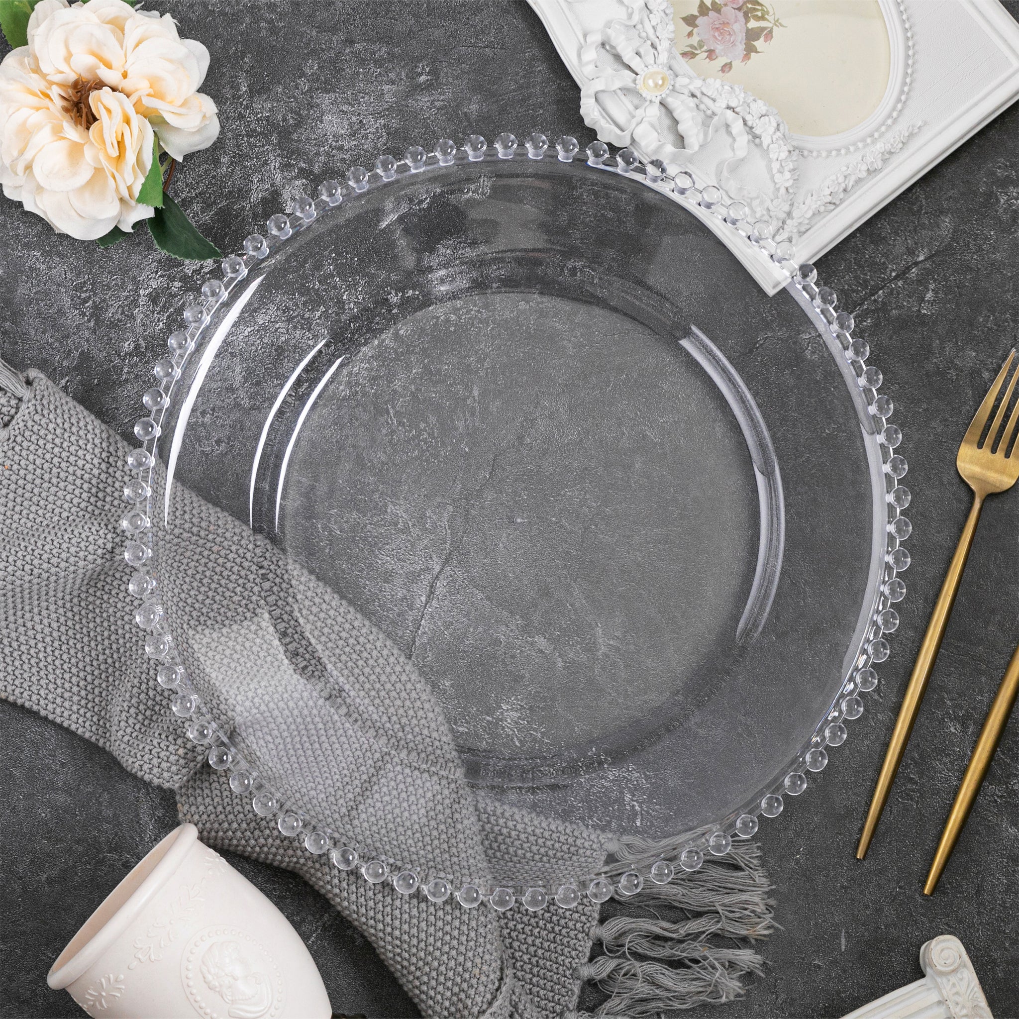 Acrylic Beaded 13" Round Charger Plate - Clear - Image 2