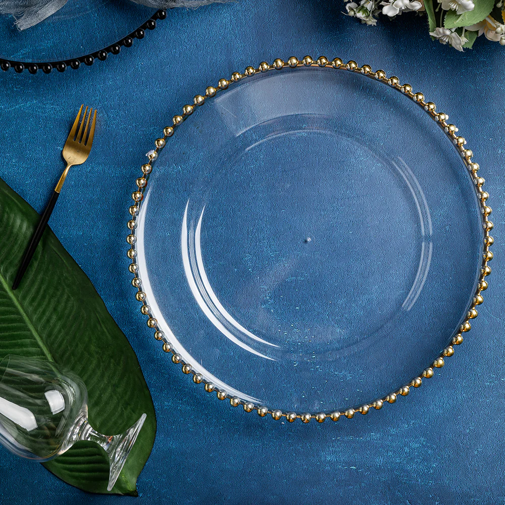 Acrylic Beaded 13" Round Charger Plate - Gold Trim - Image 2