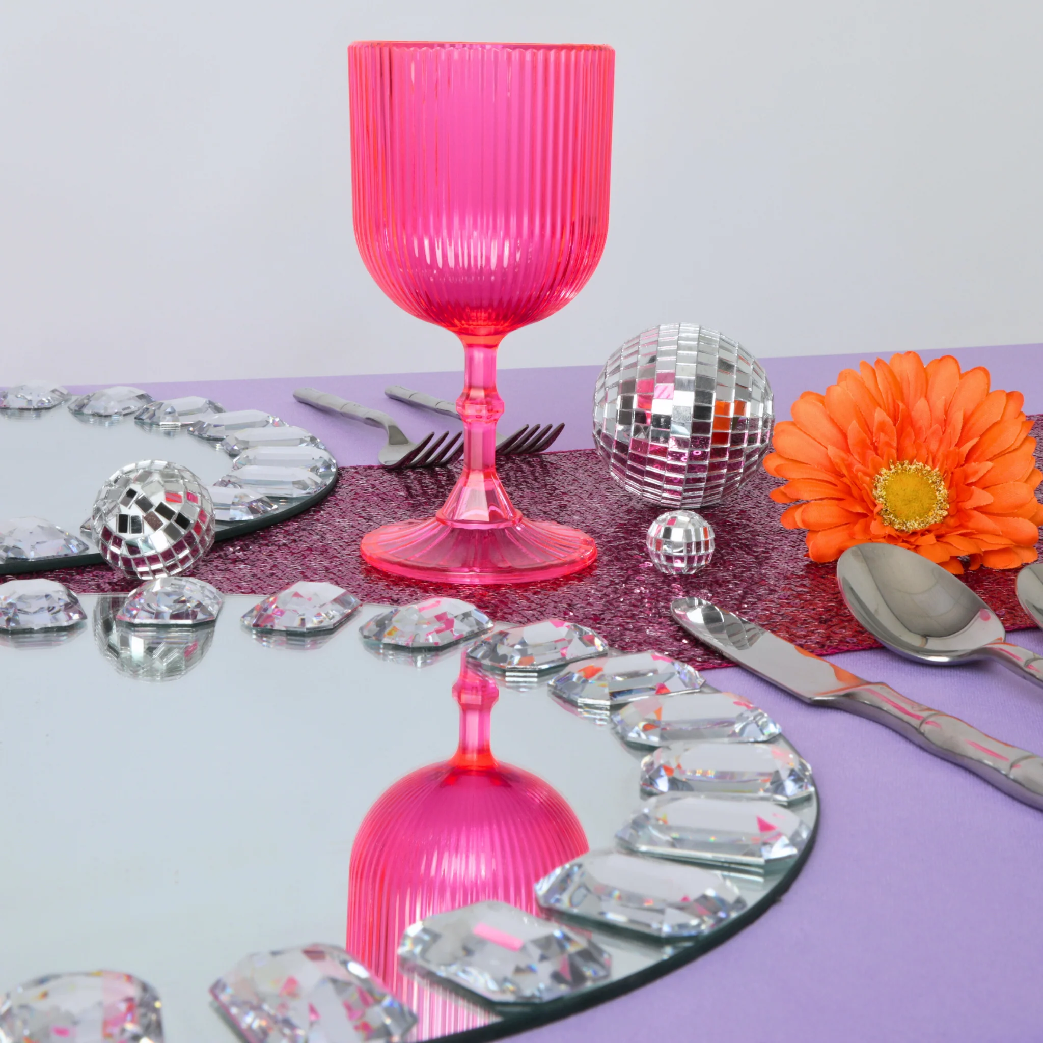 Pink Acrylic 11oz Wine Goblets Ripple Design (6 pcs/pk) - Image 3