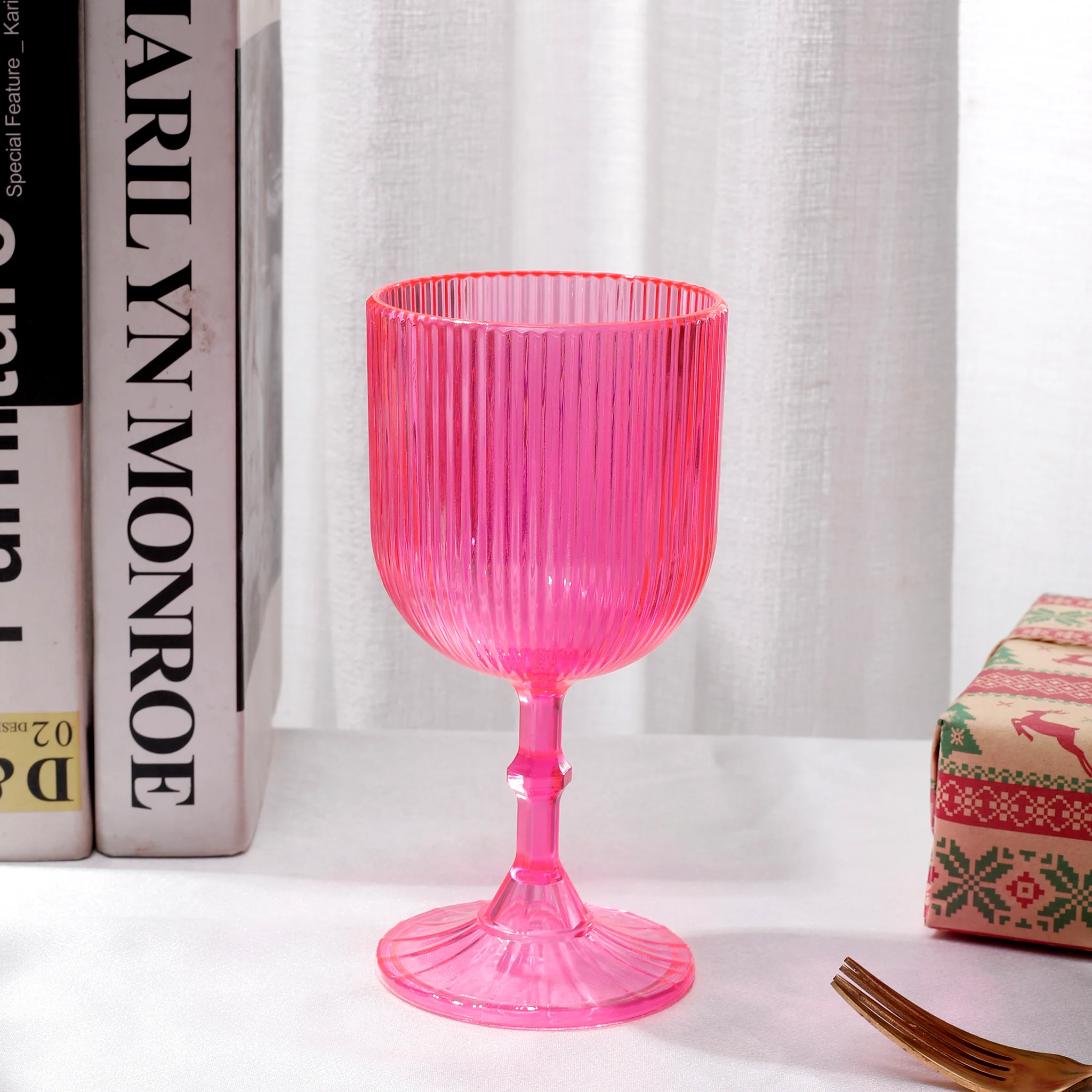 Pink Acrylic 11oz Wine Goblets Ripple Design (6 pcs/pk) - Image 4