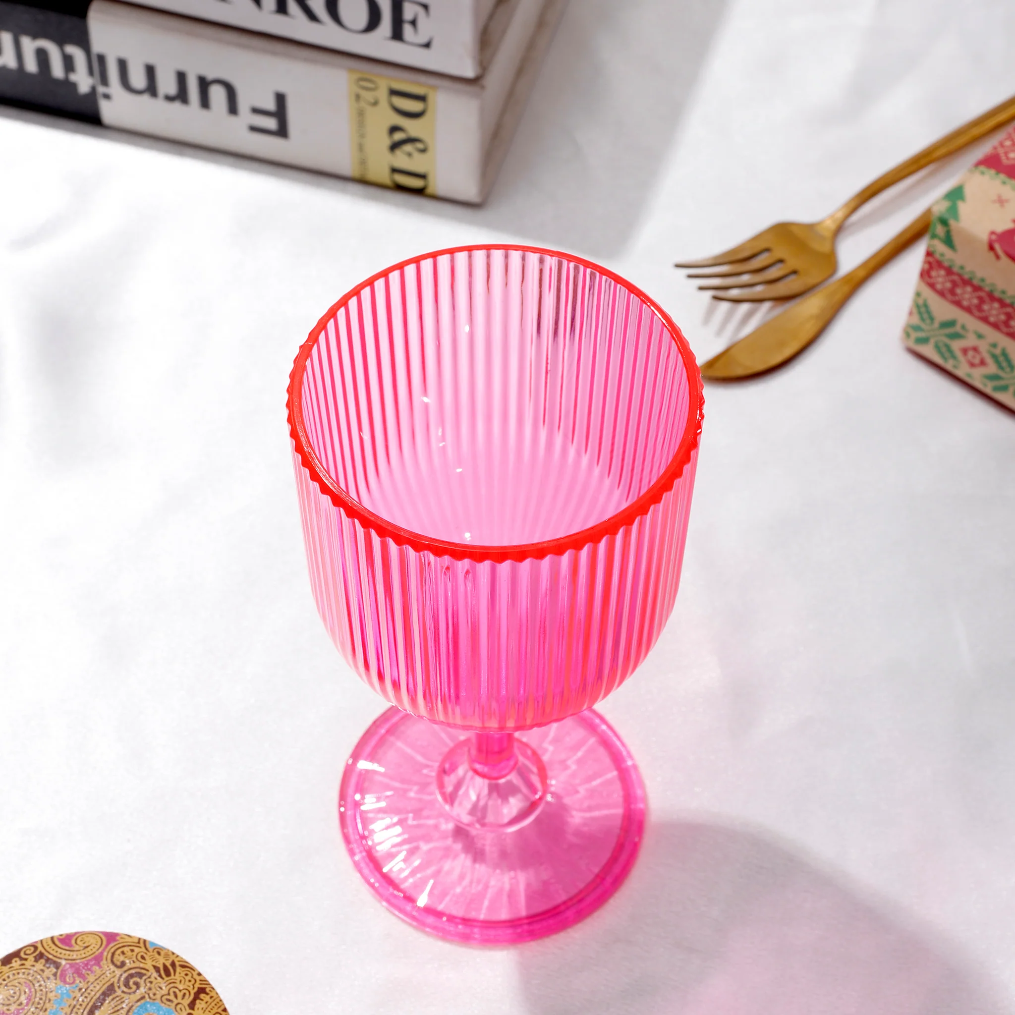 Pink Acrylic 11oz Wine Goblets Ripple Design (6 pcs/pk) - Image 5