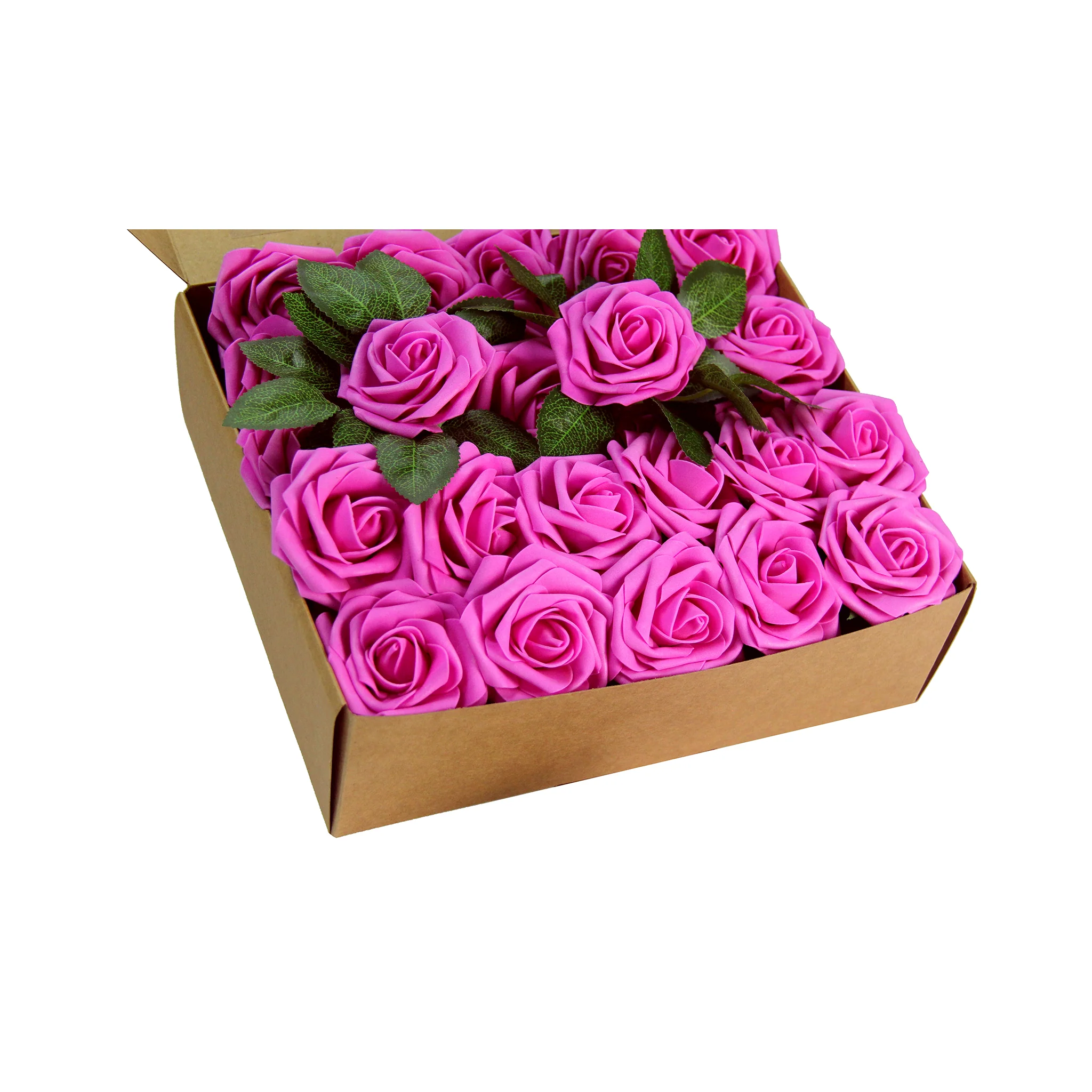 Artificial DIY Foam Rose Stems (50 pcs) - Fuchsia