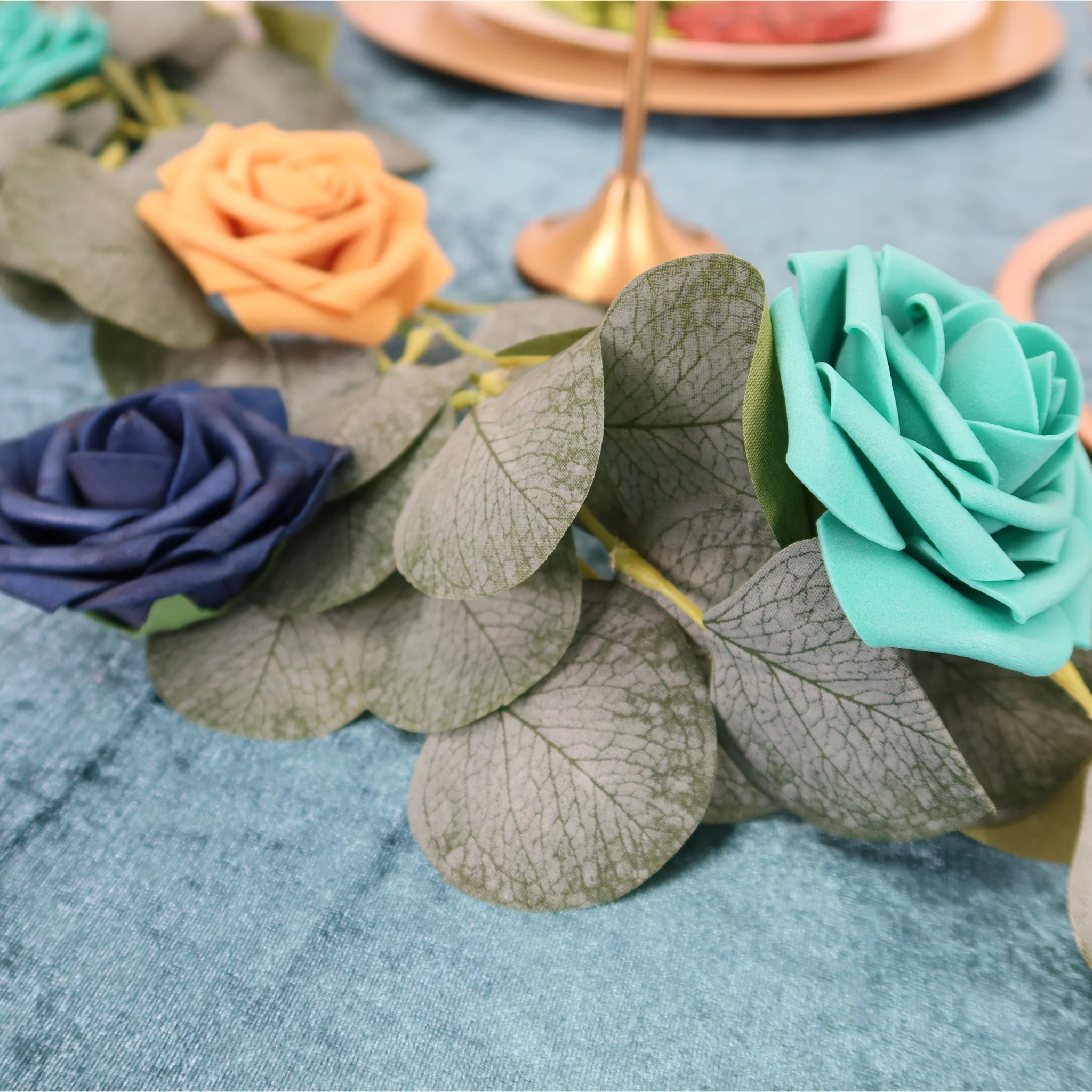 Artificial DIY Foam Rose Stems (50 pcs) - Navy Blue - Image 8