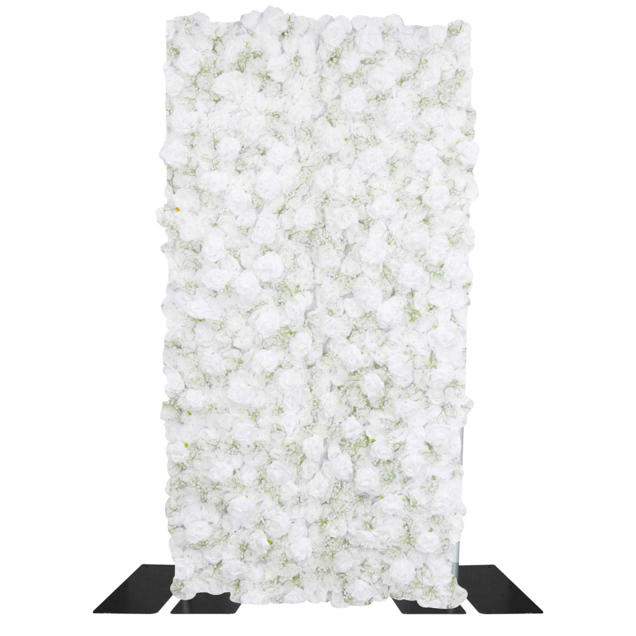 Roll Up Roses and Baby's Breath Flower Wall Backdrop 8ft x 4ft - White - Image 2