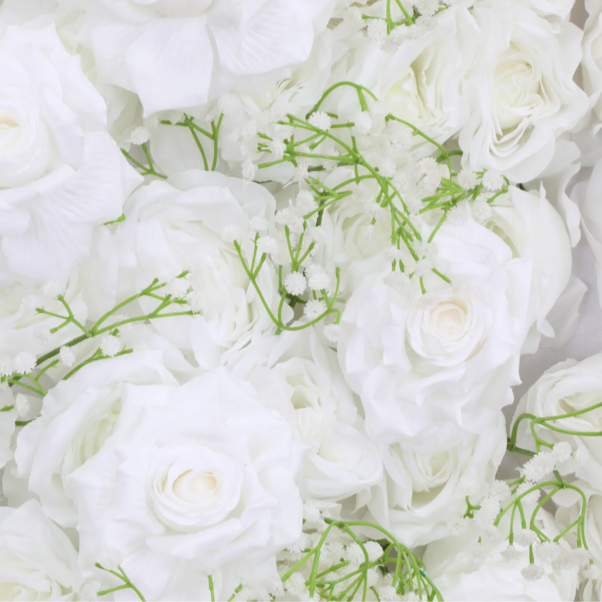 Roll Up Roses and Baby's Breath Flower Wall Backdrop 8ft x 4ft - White - Image 5