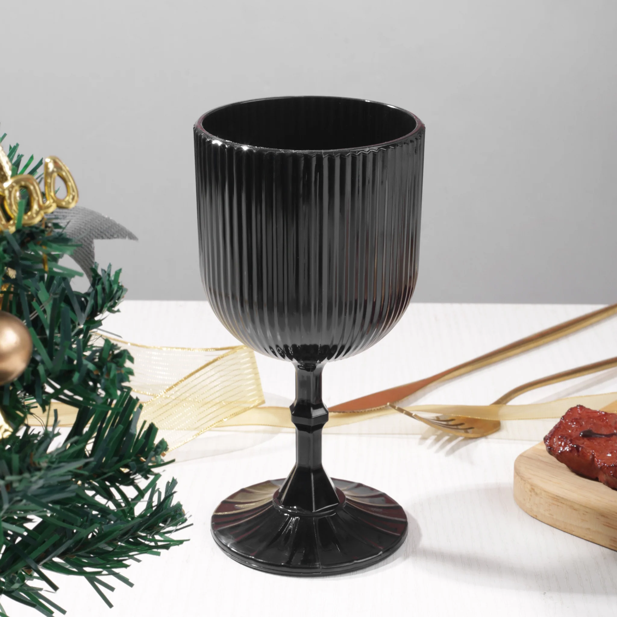 Black Acrylic 11oz Wine Goblets Ripple Design (6 pcs/pk) - Image 5