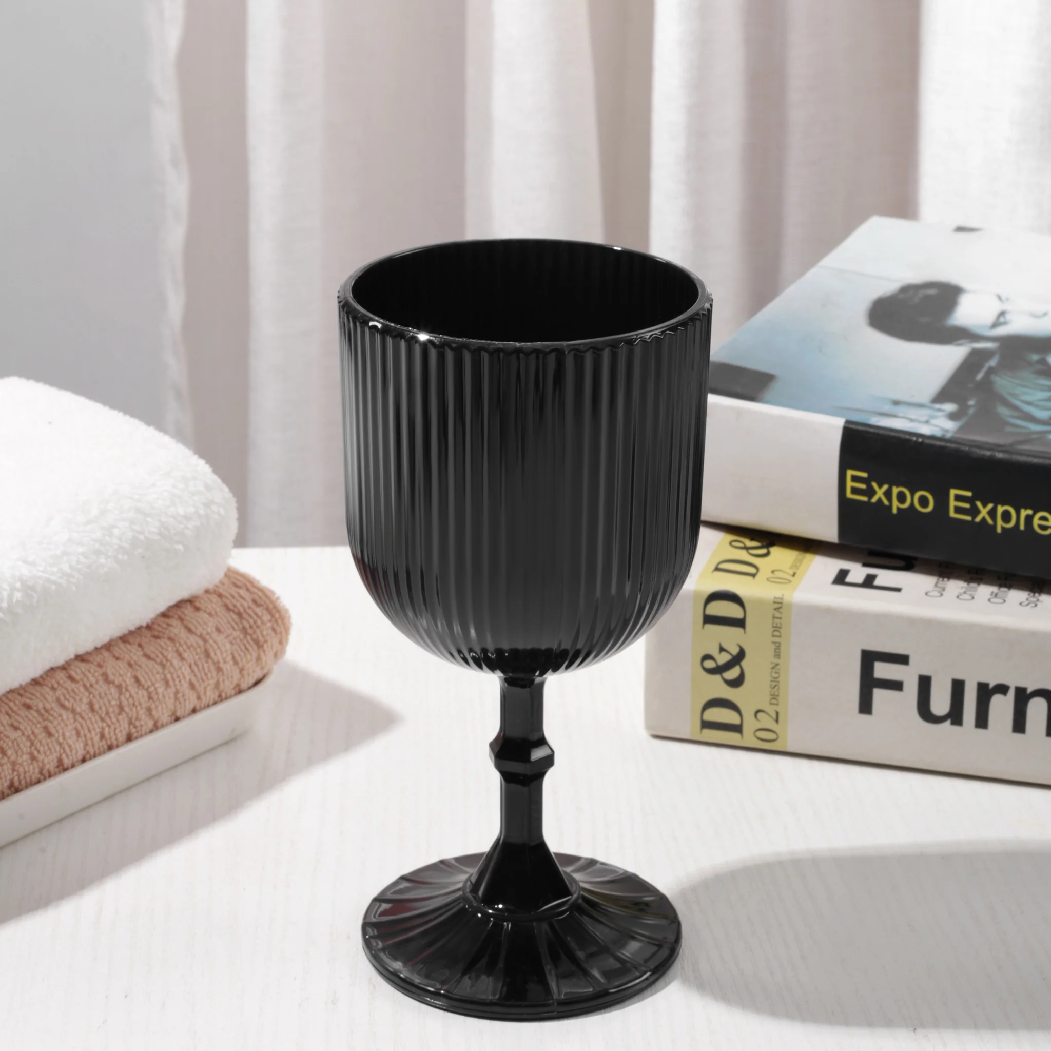 Black Acrylic 11oz Wine Goblets Ripple Design (6 pcs/pk) - Image 7