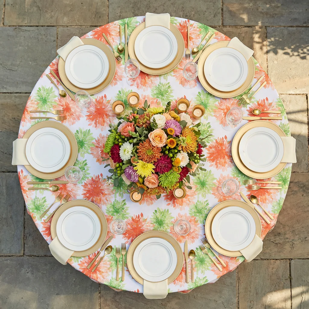 Blooming Mums 120" Round Tablecloth - Image 3