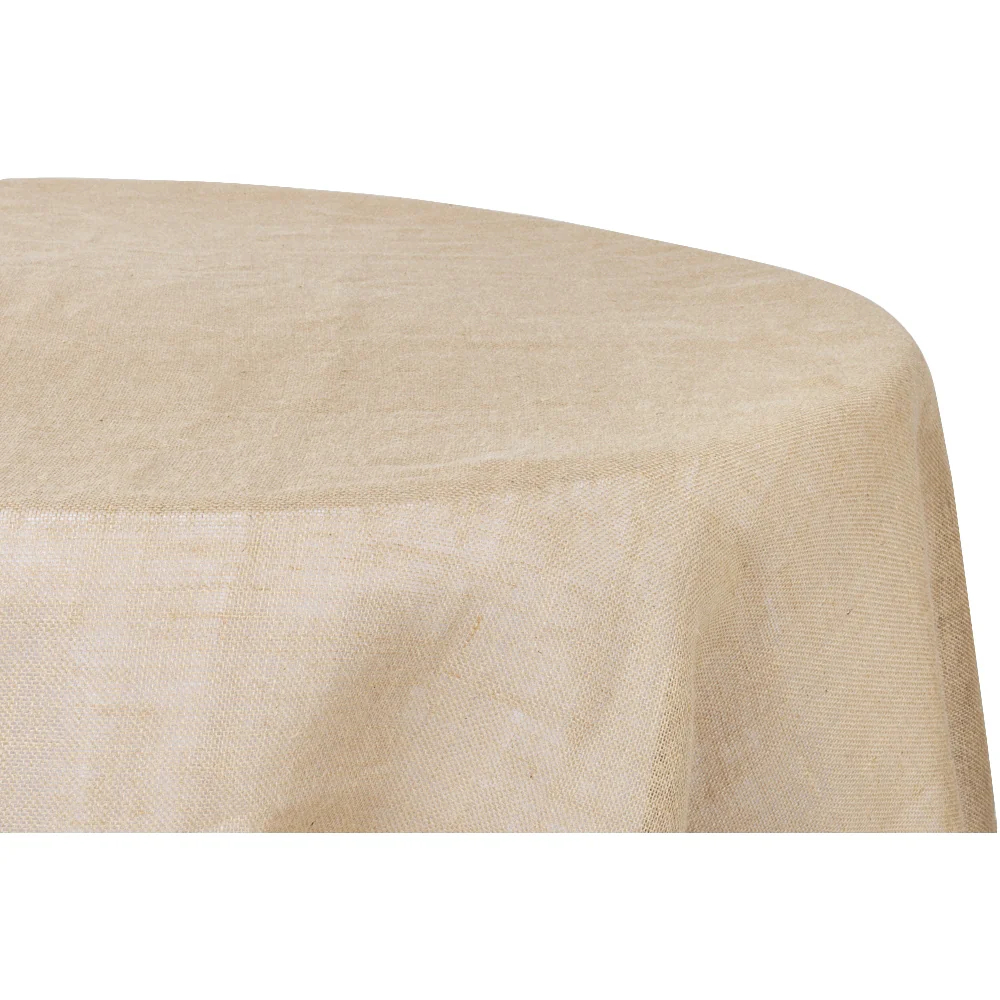 Burlap 132" Round Tablecloth - Natural Tan - Image 2