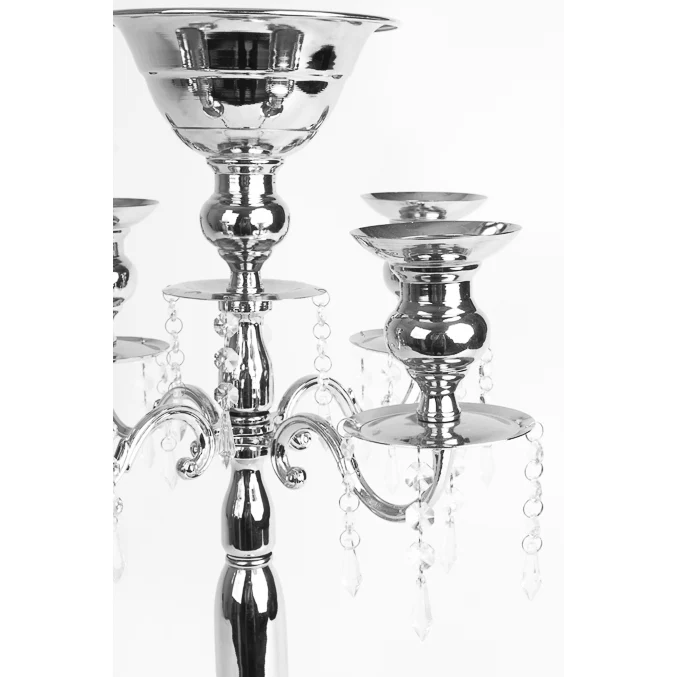 Candelabra Centerpiece with Hanging Crystals - Silver - Image 2