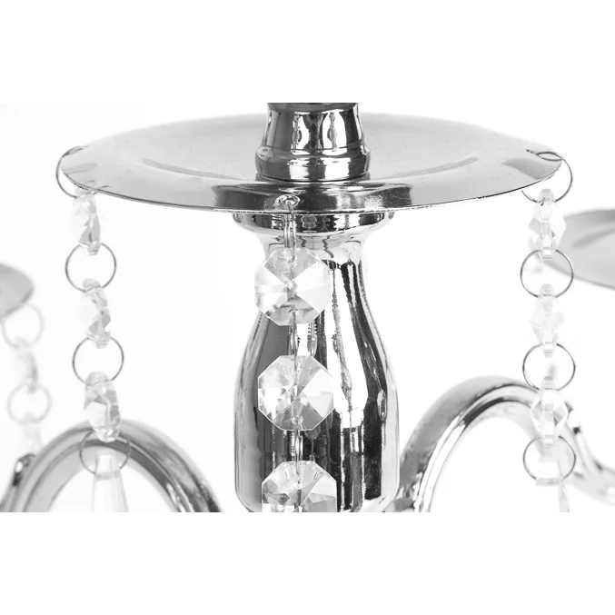 Candelabra Centerpiece with Hanging Crystals - Silver - Image 3