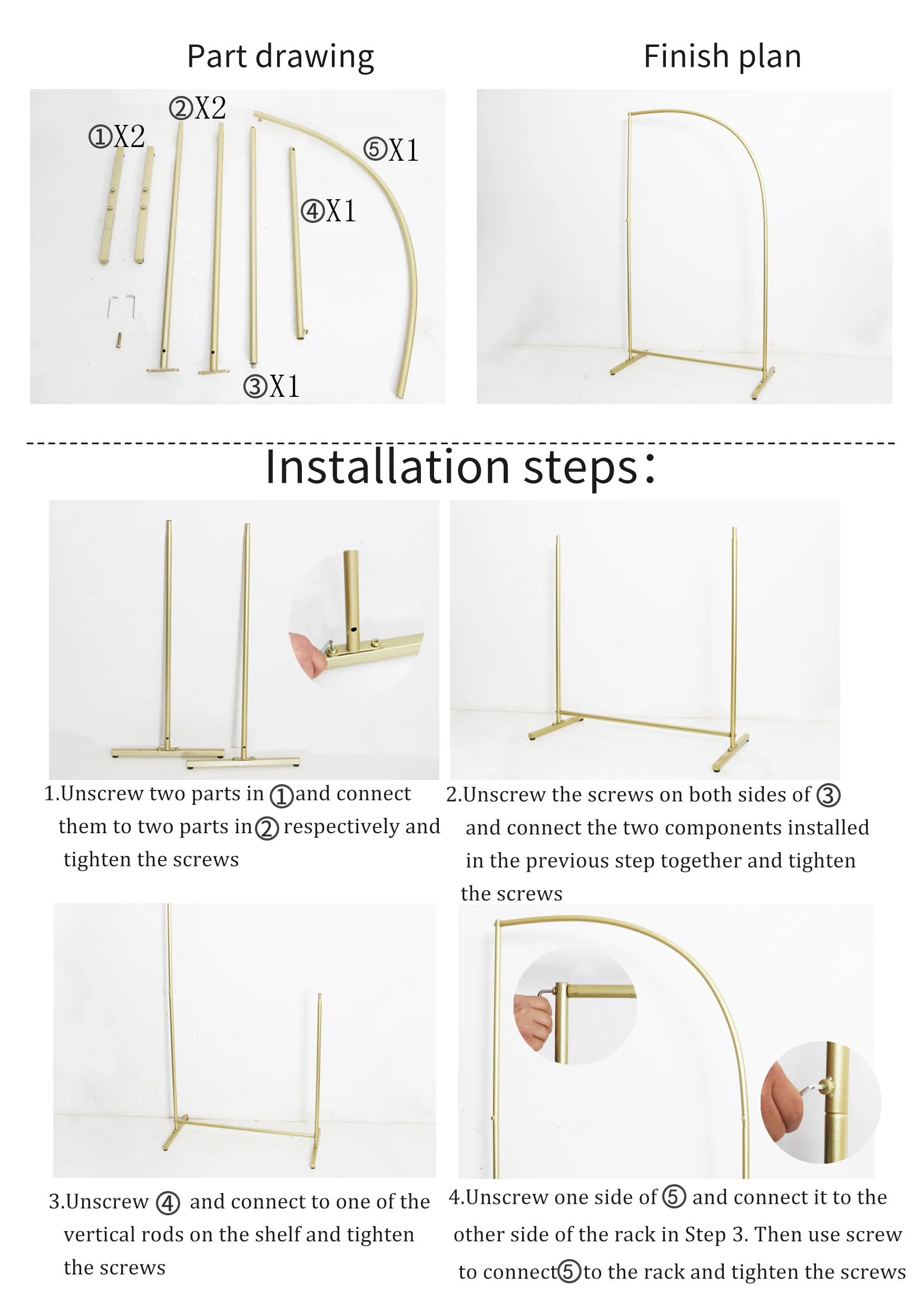 Chiara Backdrop Arch Frame Stands 3pc/set - Gold - Image 2