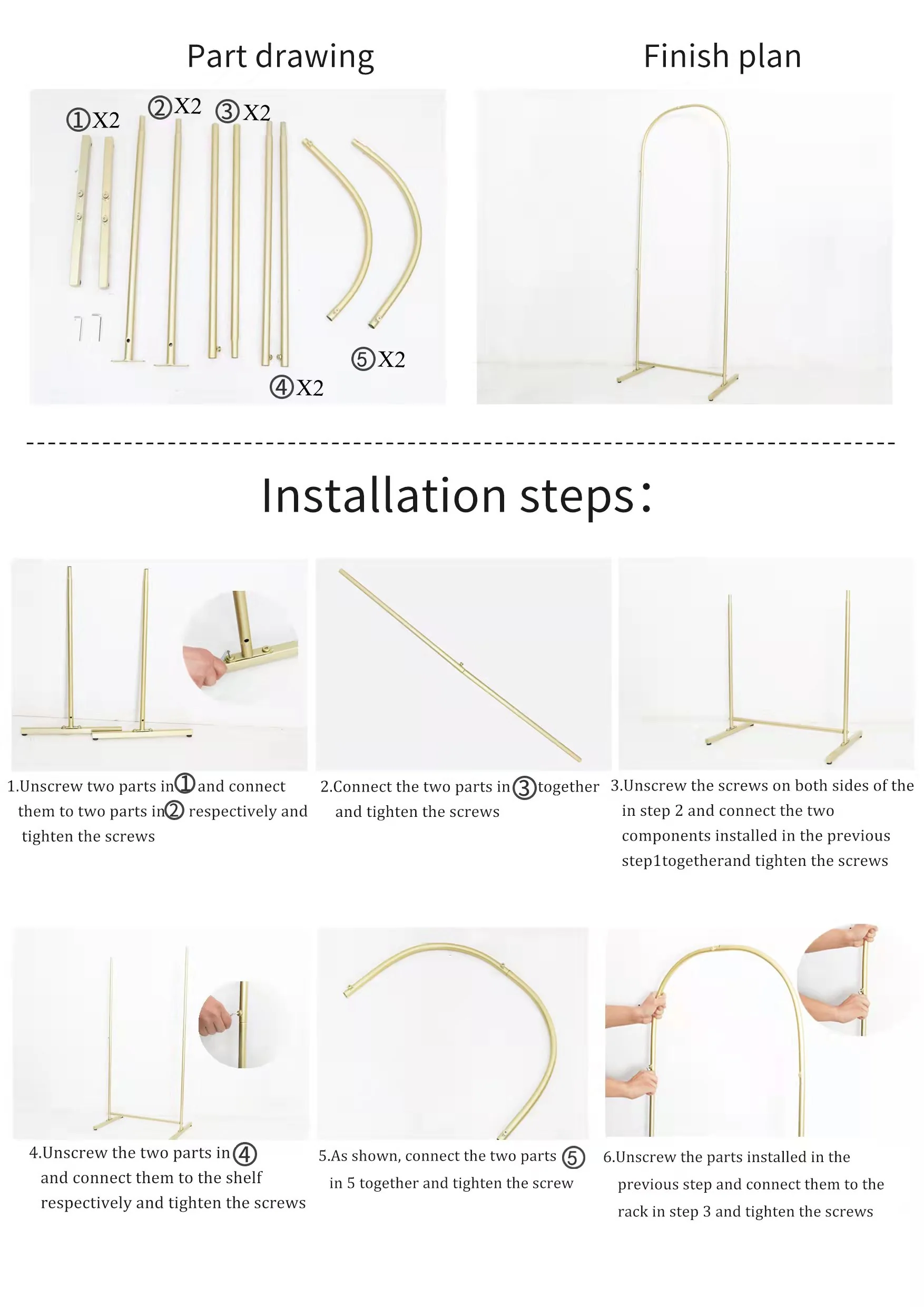 Chiara Backdrop Arch Frame Stands 3pc/set - Gold - Image 3