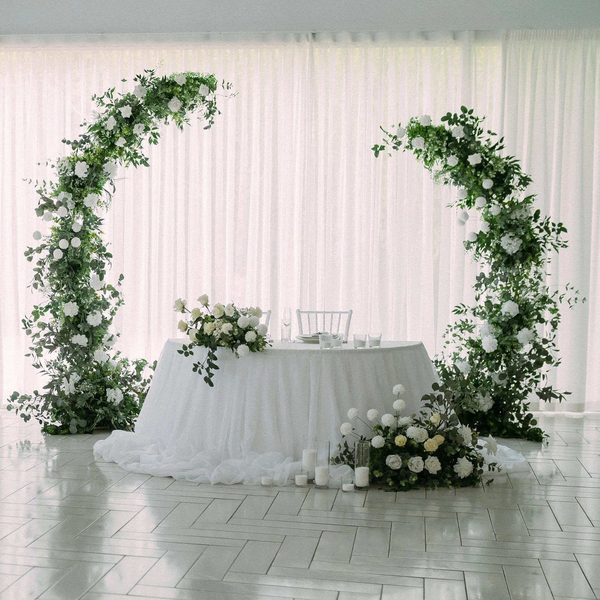 Chiffon Tulle Table Skirt Extra Long 57" x 14ft - White - Image 3