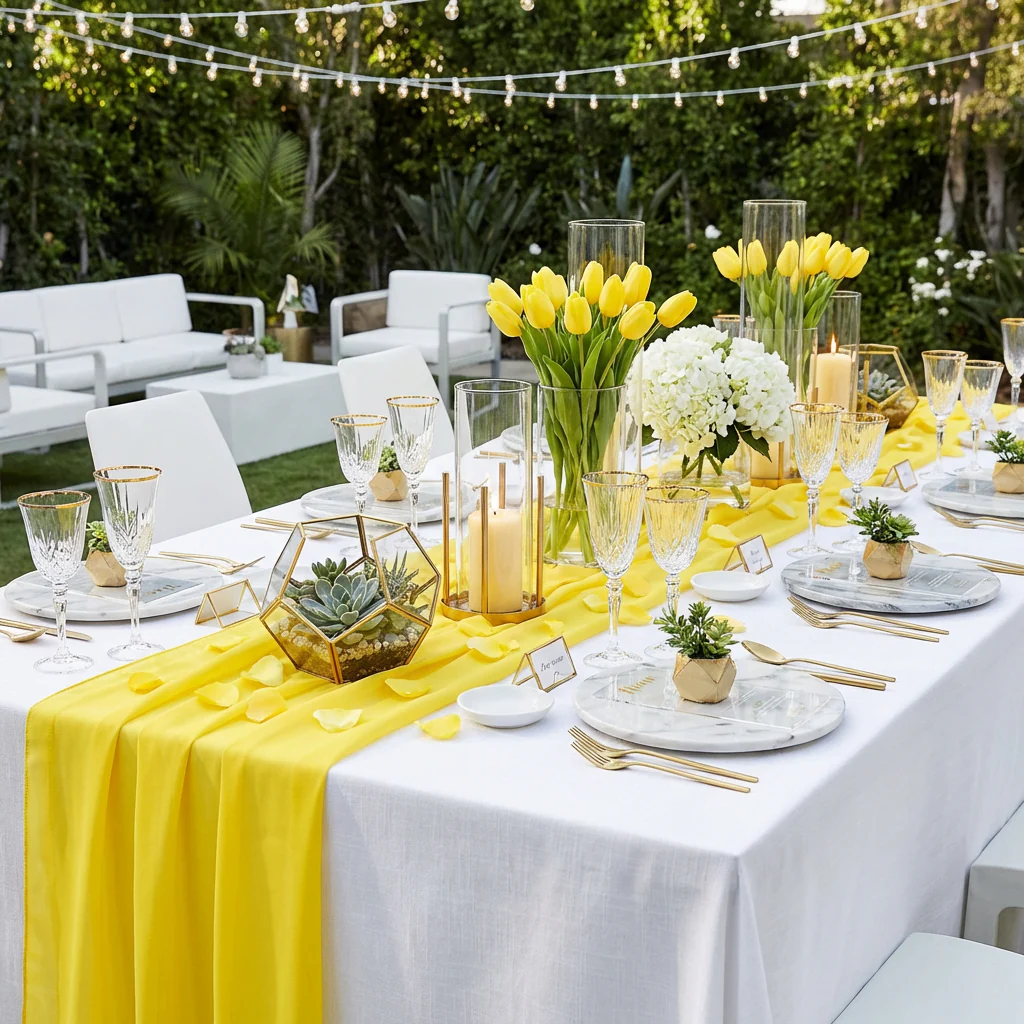 Chiffon Wedding Table Runner 10FT x 27" - Canary Yellow - Image 2