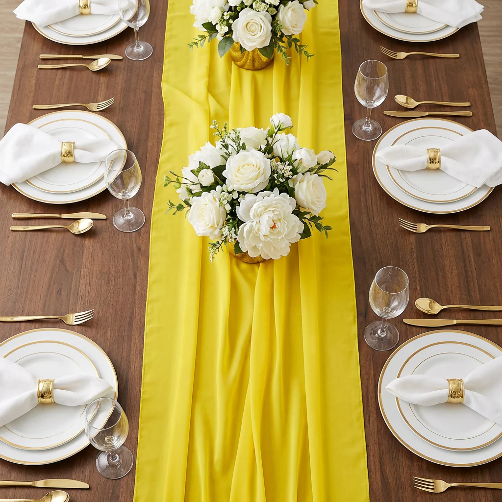Chiffon Wedding Table Runner 10FT x 27" - Canary Yellow - Image 3