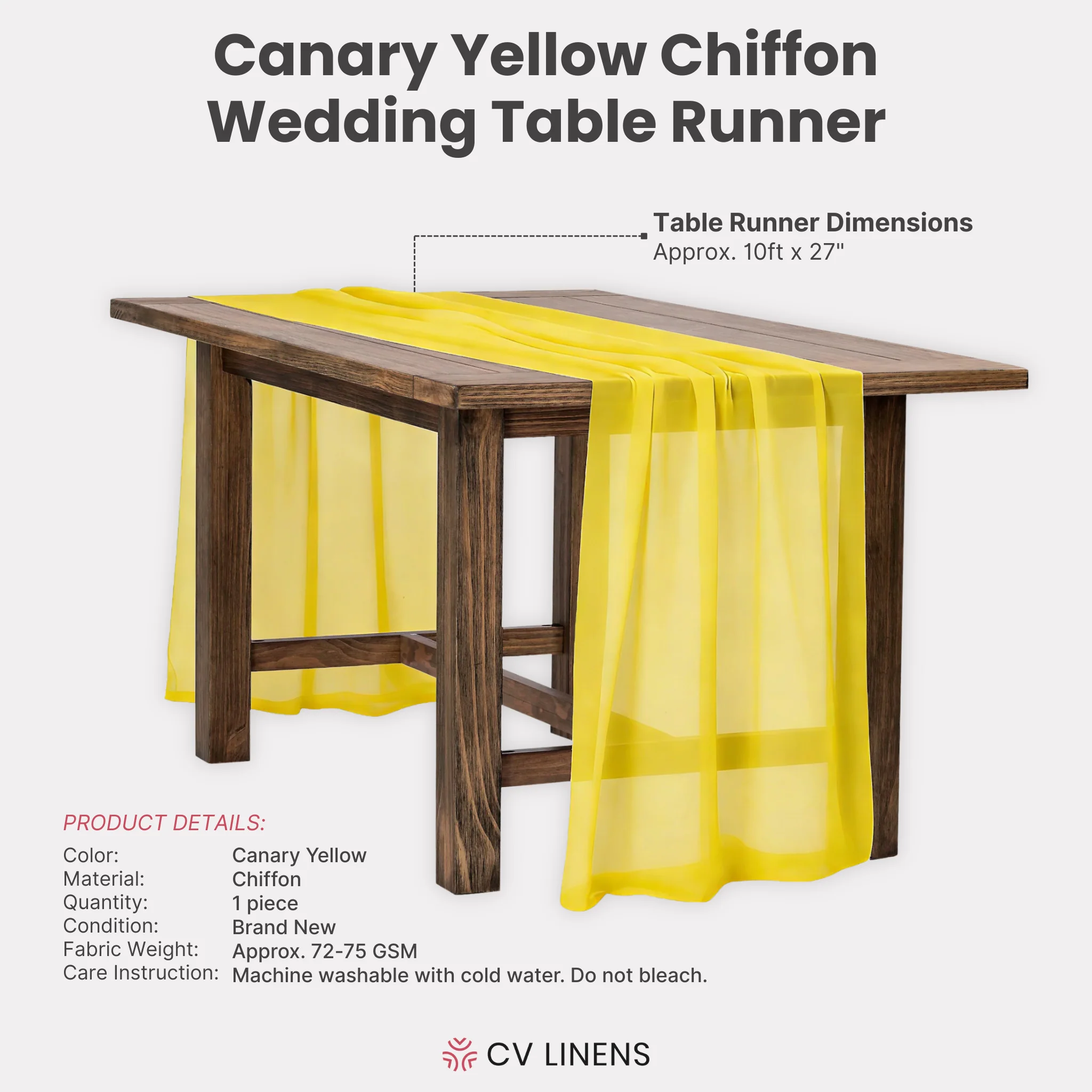 Chiffon Wedding Table Runner 10FT x 27" - Canary Yellow - Image 4