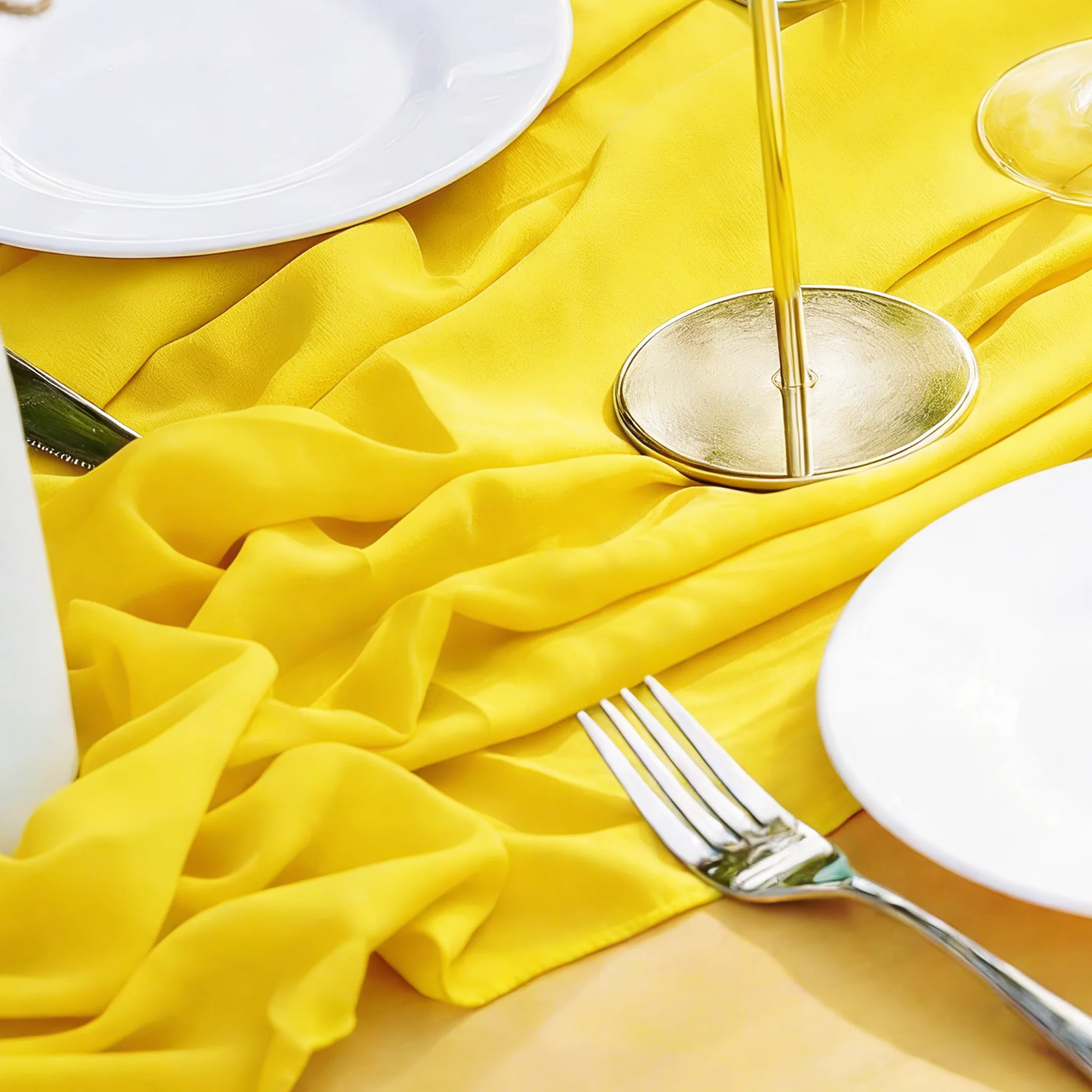 Chiffon Wedding Table Runner 10FT x 27" - Canary Yellow - Image 6