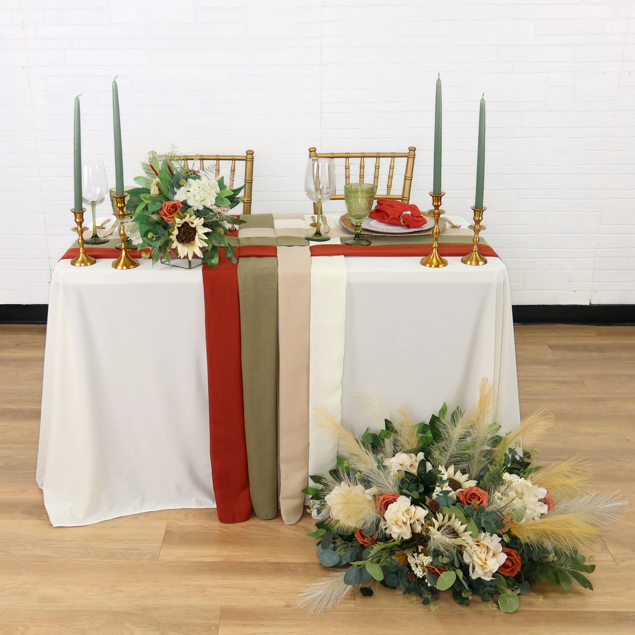 Chiffon Wedding Table Runner 10FT x 27" - Champagne - Image 3