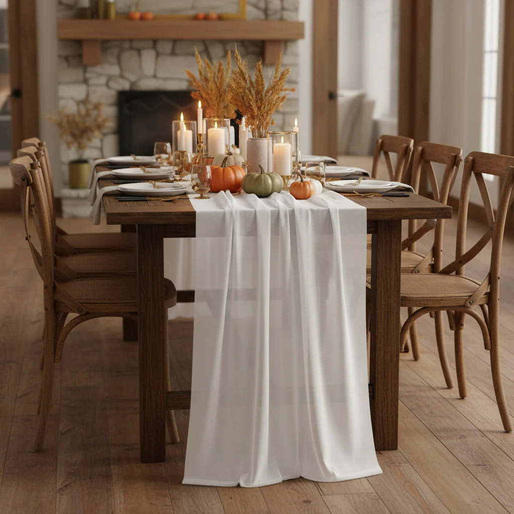 Chiffon Wedding Table Runner 10FT x 27" - White - Image 3